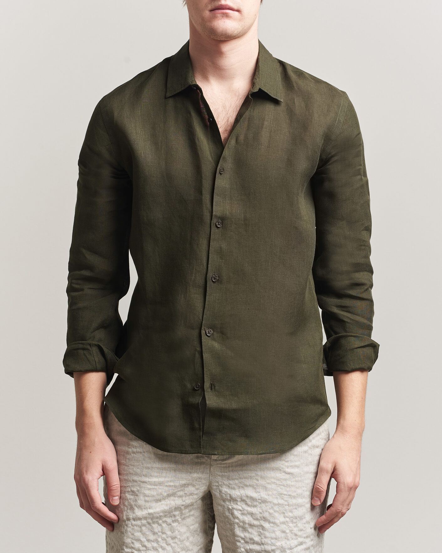 Uomini | Camicie | Orlebar Brown | Giles Linen Stiched Shirt Bayleaf Green