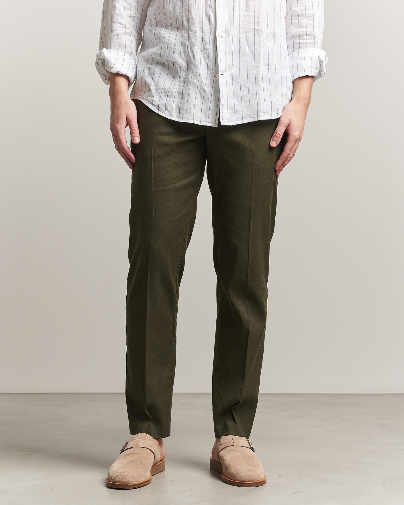 Uomini | Pantaloni | Orlebar Brown | Ray Linen Pants Bayleaf Green