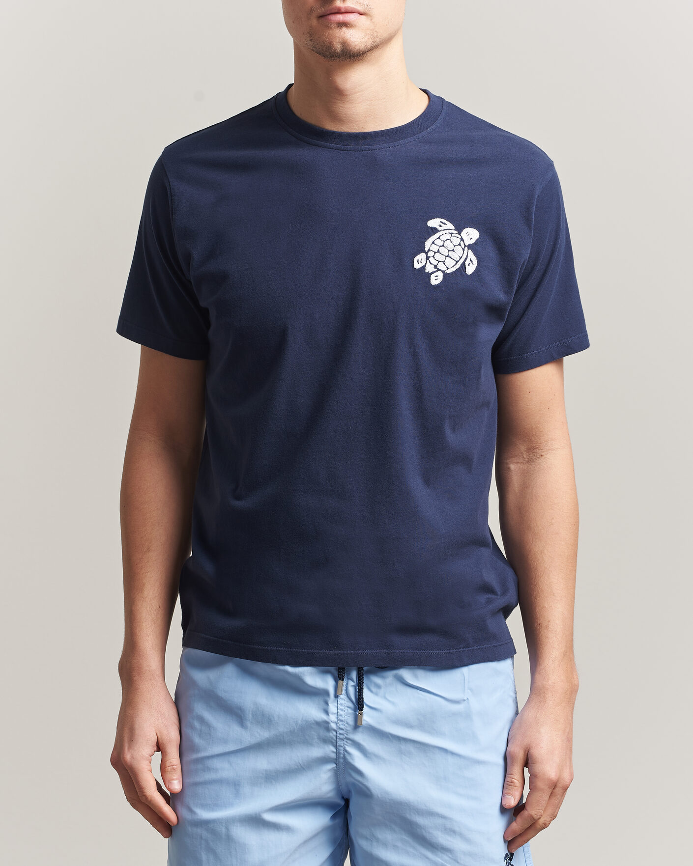 Uomini | T-shirt | Vilebrequin | Embroidered Crew Neck T-Shirt Bleu Marine