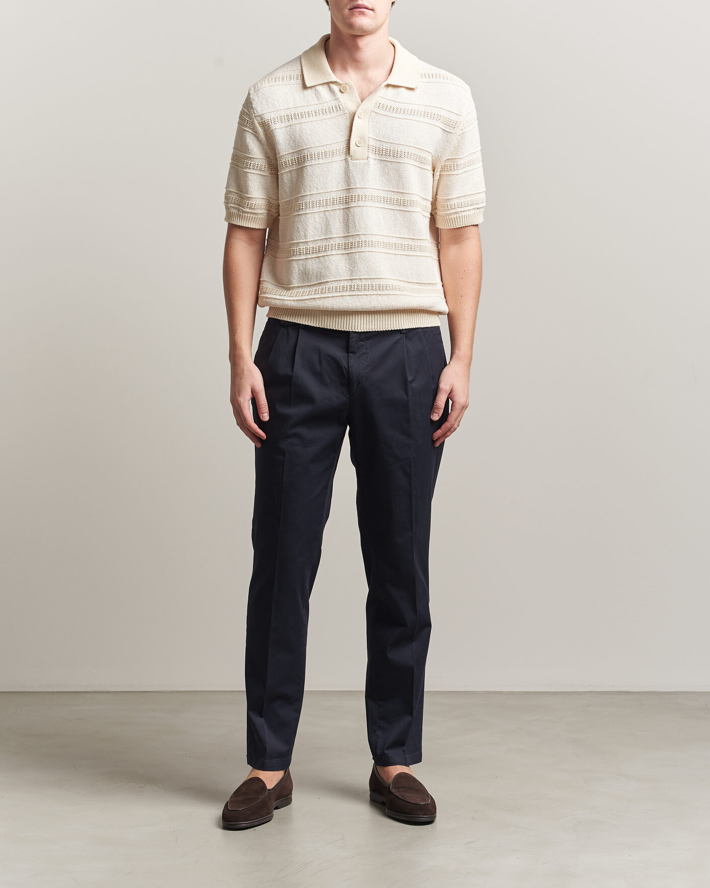 Uomini | Pantaloni | Briglia 1949 | Easy Fit Pleated Cotton Stretch Chino Navy