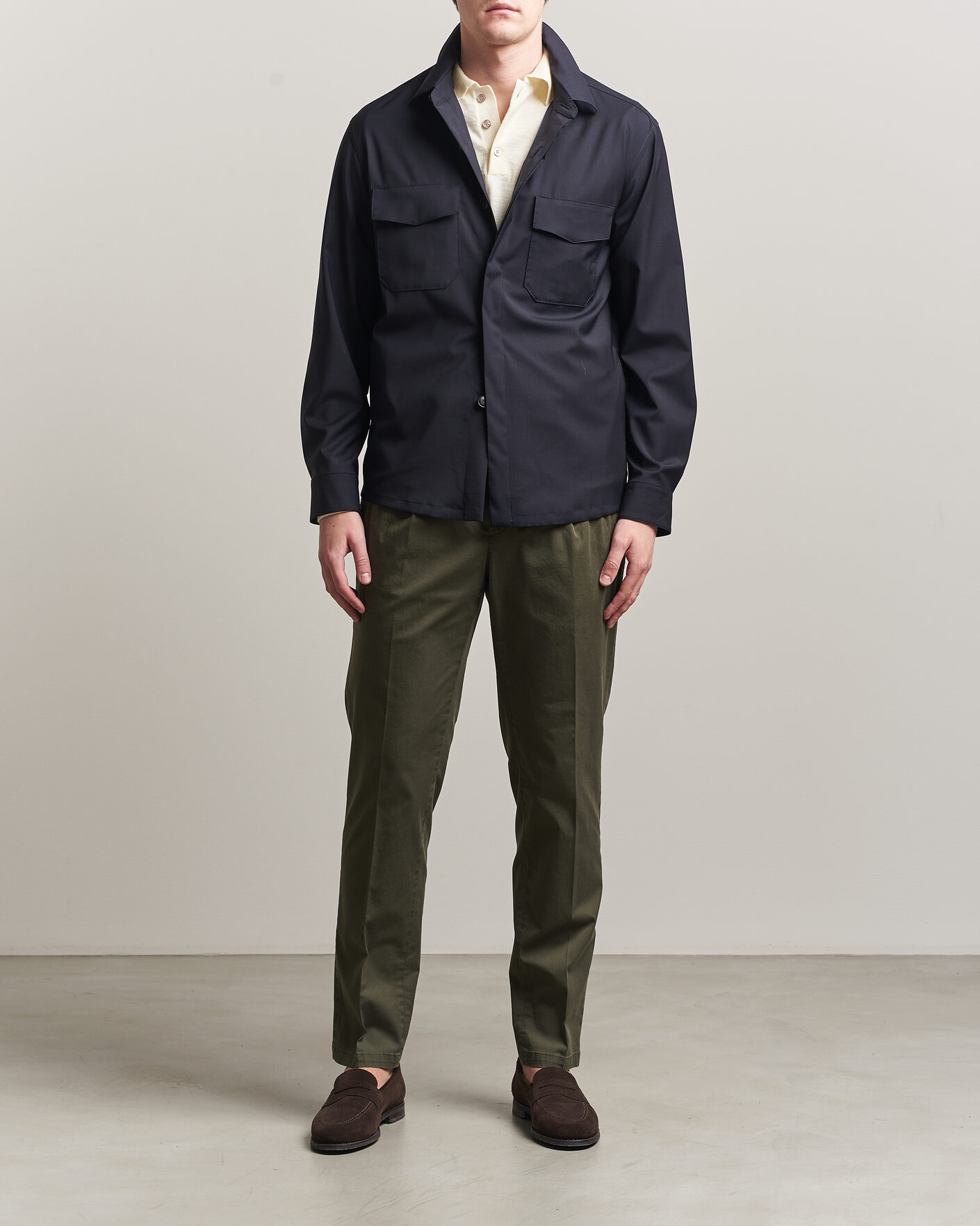 Uomini | Pantaloni | Briglia 1949 | Easy Fit Pleated Cotton Stretch Chino Olive