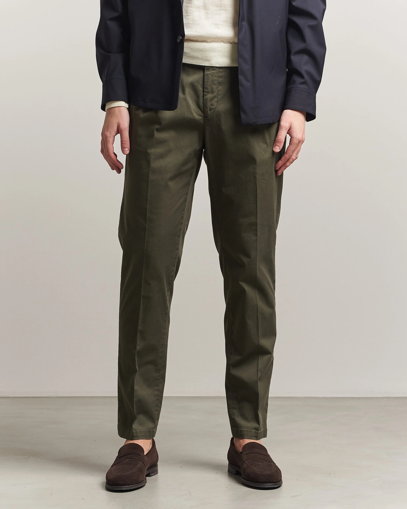 Uomini | Pantaloni | Briglia 1949 | Easy Fit Pleated Cotton Stretch Chino Olive