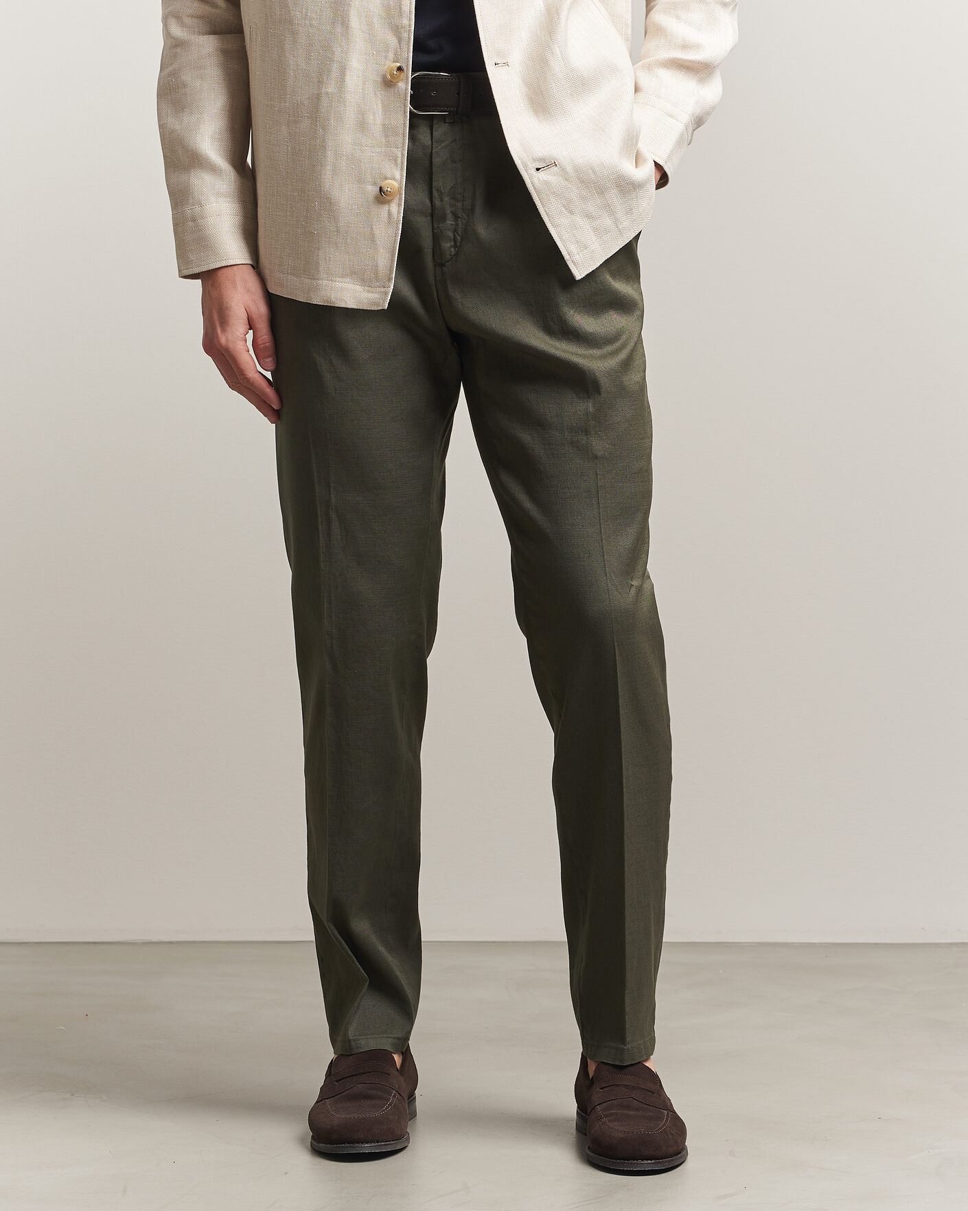 Uomini | Pantaloni | Briglia 1949 | Pleated Linen Trousers Olive