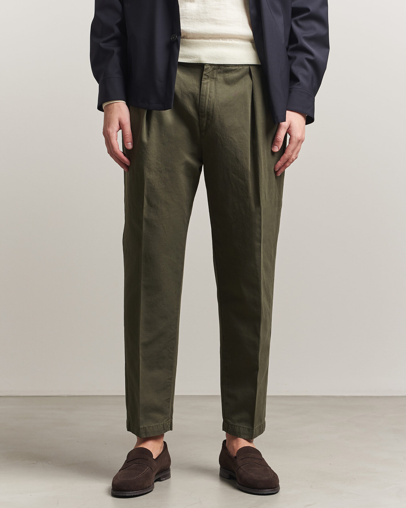 Uomini | Pantaloni | Briglia 1949 | Portobello Loose Fit Cotton/Linen Trousers Olive