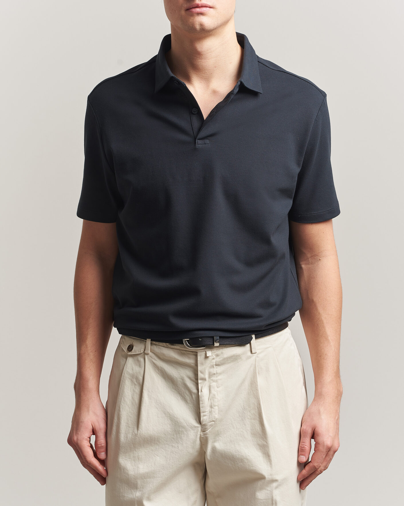 Uomini | Polo | Charles Tyrwhitt | Smart Stretch Pique Polo Black