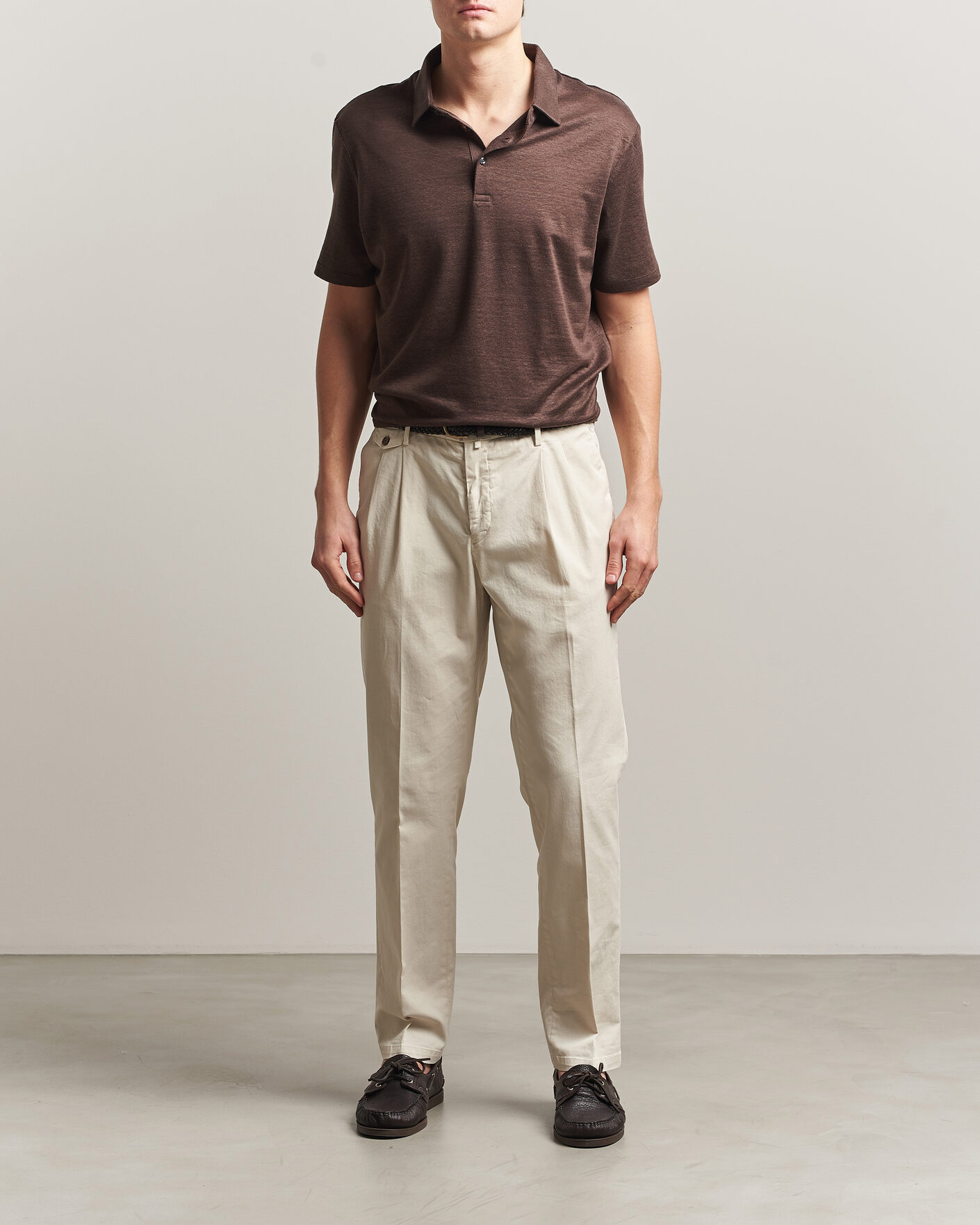 Uomini | Polo | Charles Tyrwhitt | Short Sleeve Linen Polo Chocolate Brown