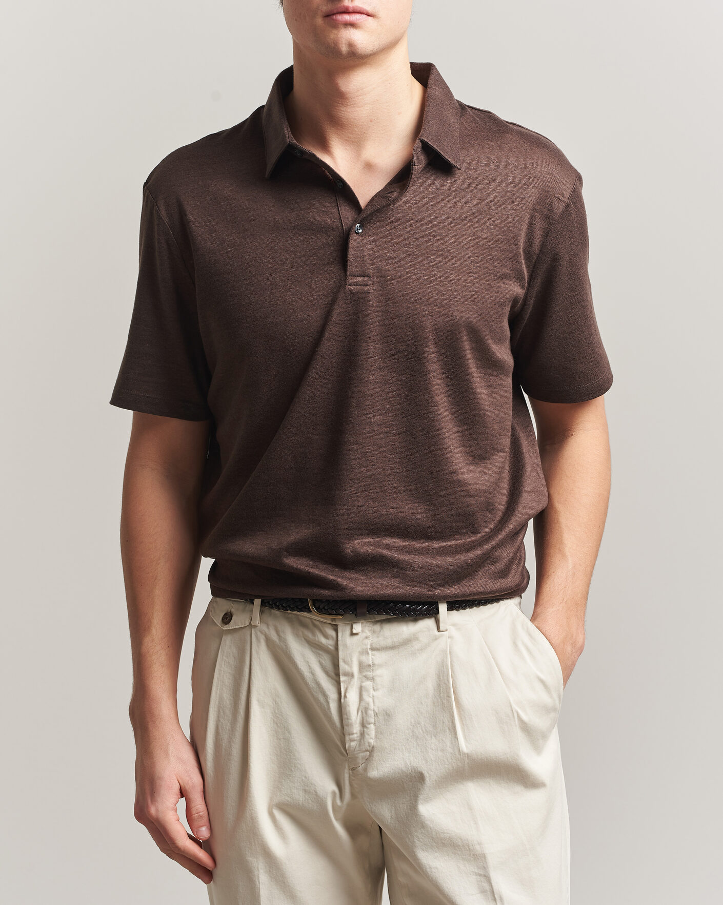 Uomini | Polo | Charles Tyrwhitt | Short Sleeve Linen Polo Chocolate Brown