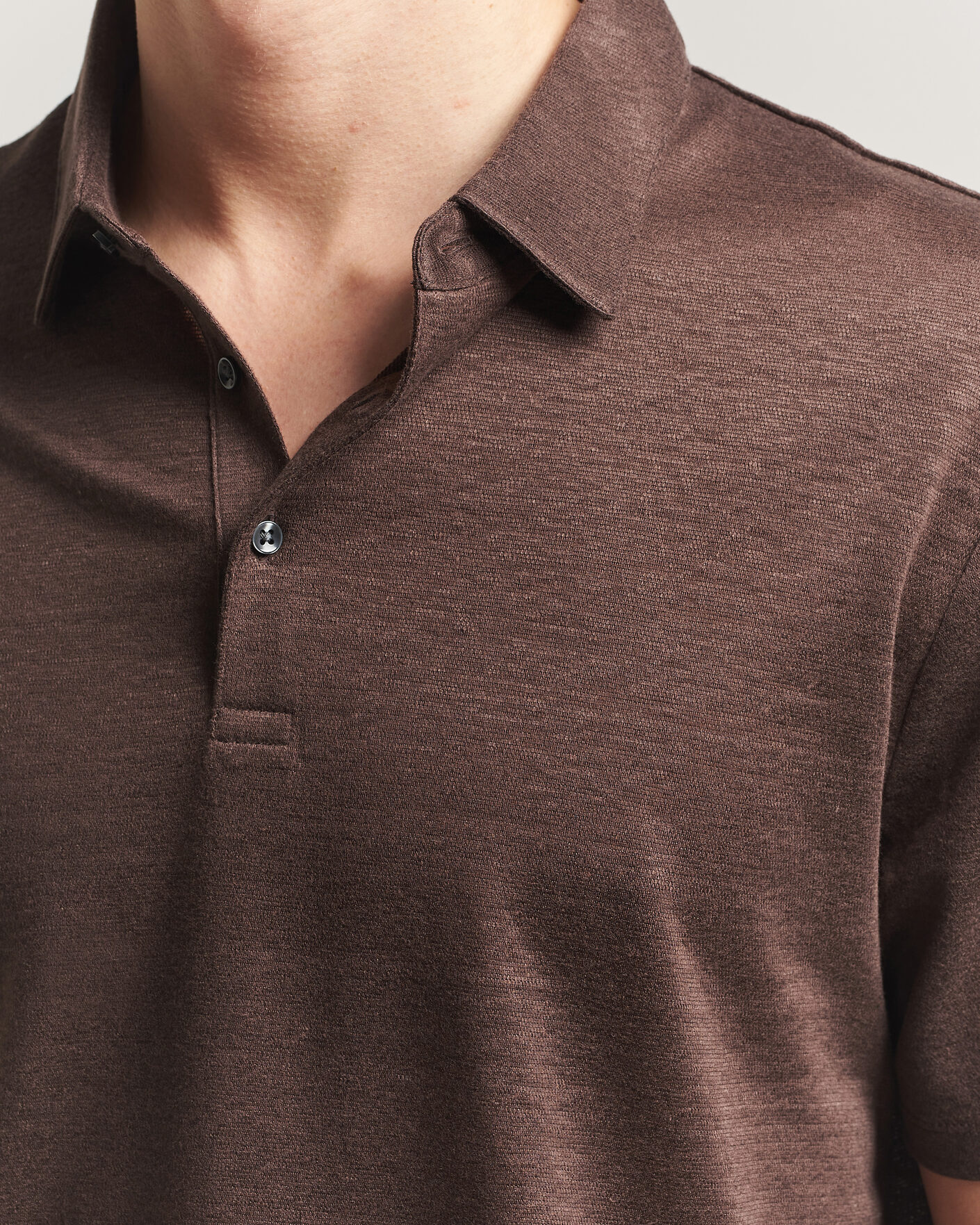 Uomini | Polo | Charles Tyrwhitt | Short Sleeve Linen Polo Chocolate Brown