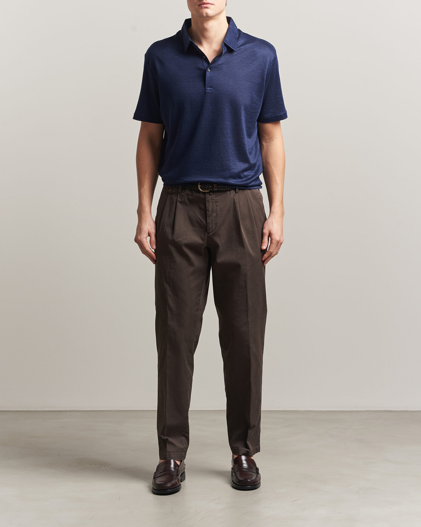 Uomini | Polo | Charles Tyrwhitt | Short Sleeve Linen Polo Navy