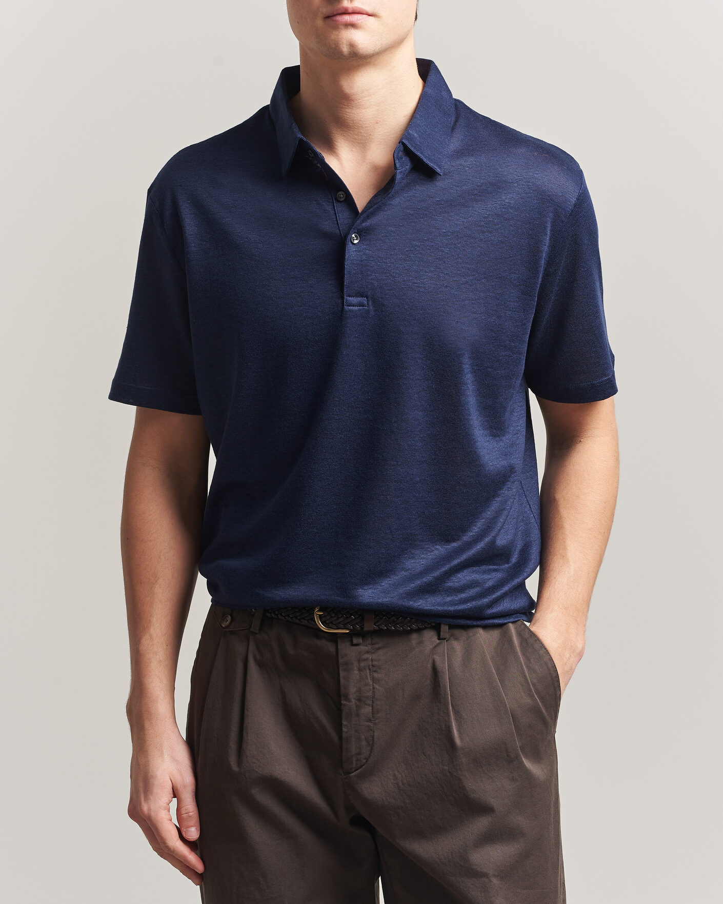 Uomini | Polo | Charles Tyrwhitt | Short Sleeve Linen Polo Navy