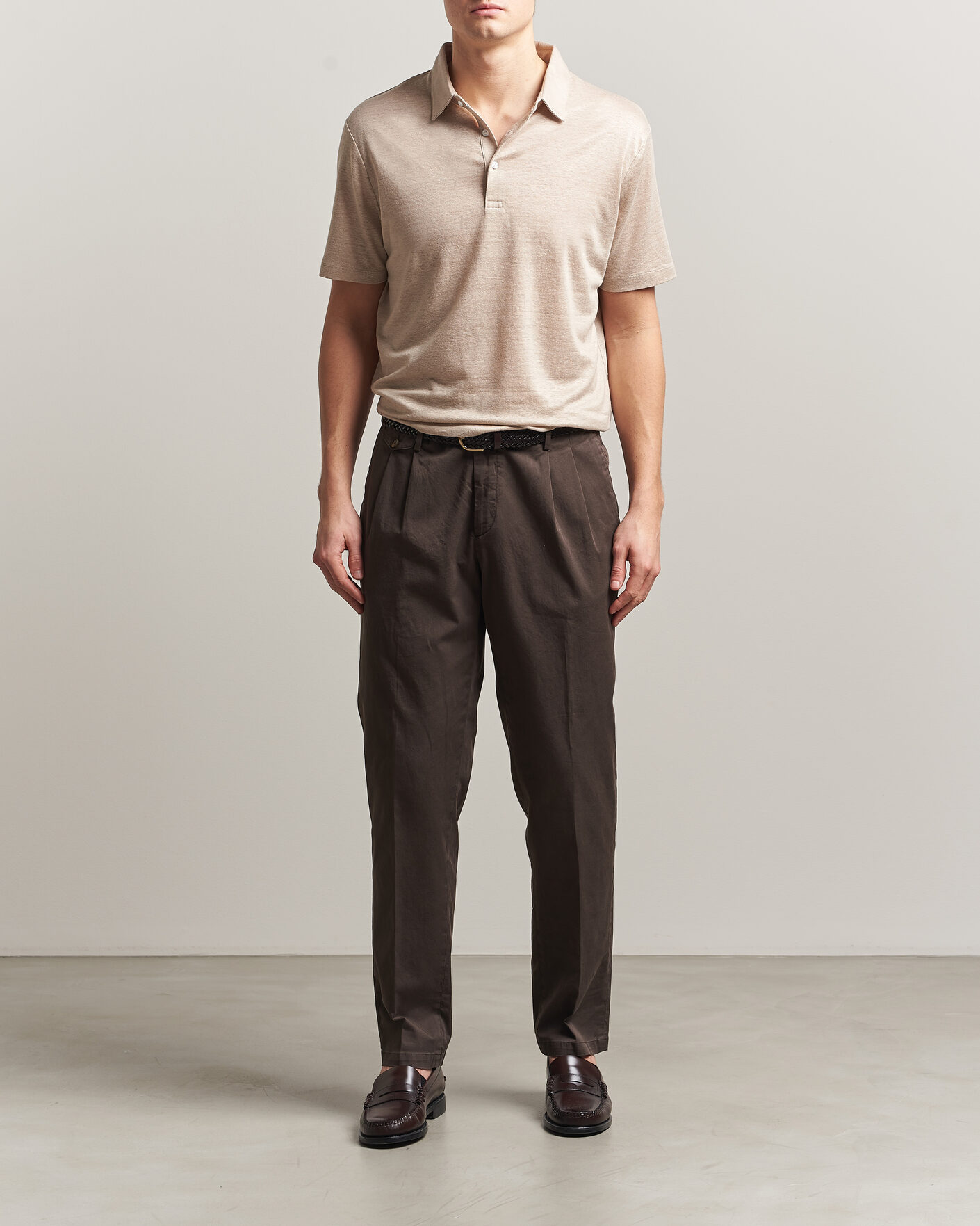 Uomini | Polo | Charles Tyrwhitt | Short Sleeve Linen Polo Oatmeal