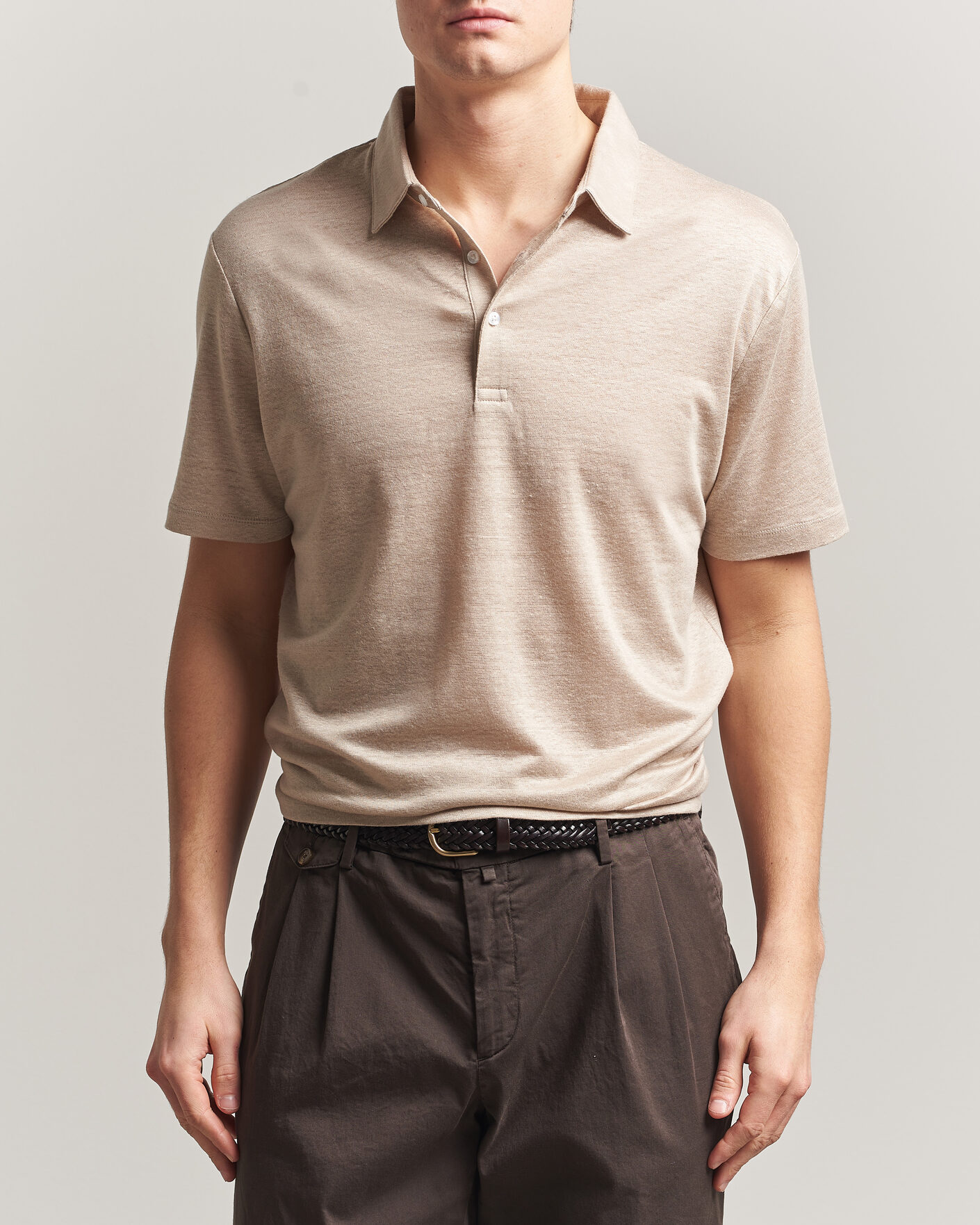 Uomini | Polo | Charles Tyrwhitt | Short Sleeve Linen Polo Oatmeal