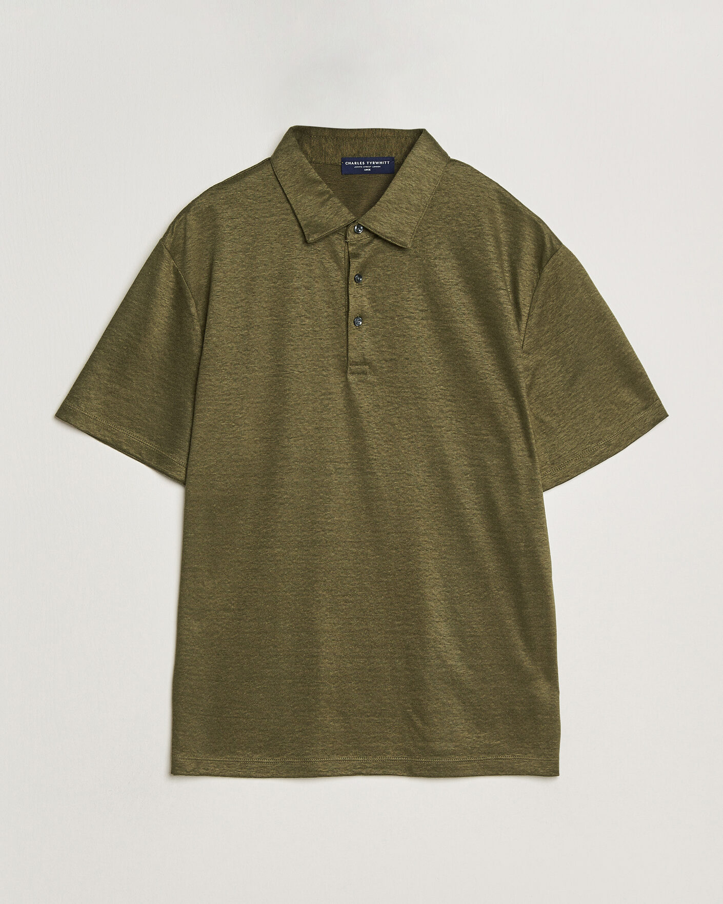 Uomini | Polo | Charles Tyrwhitt | Short Sleeve Linen Polo Olive