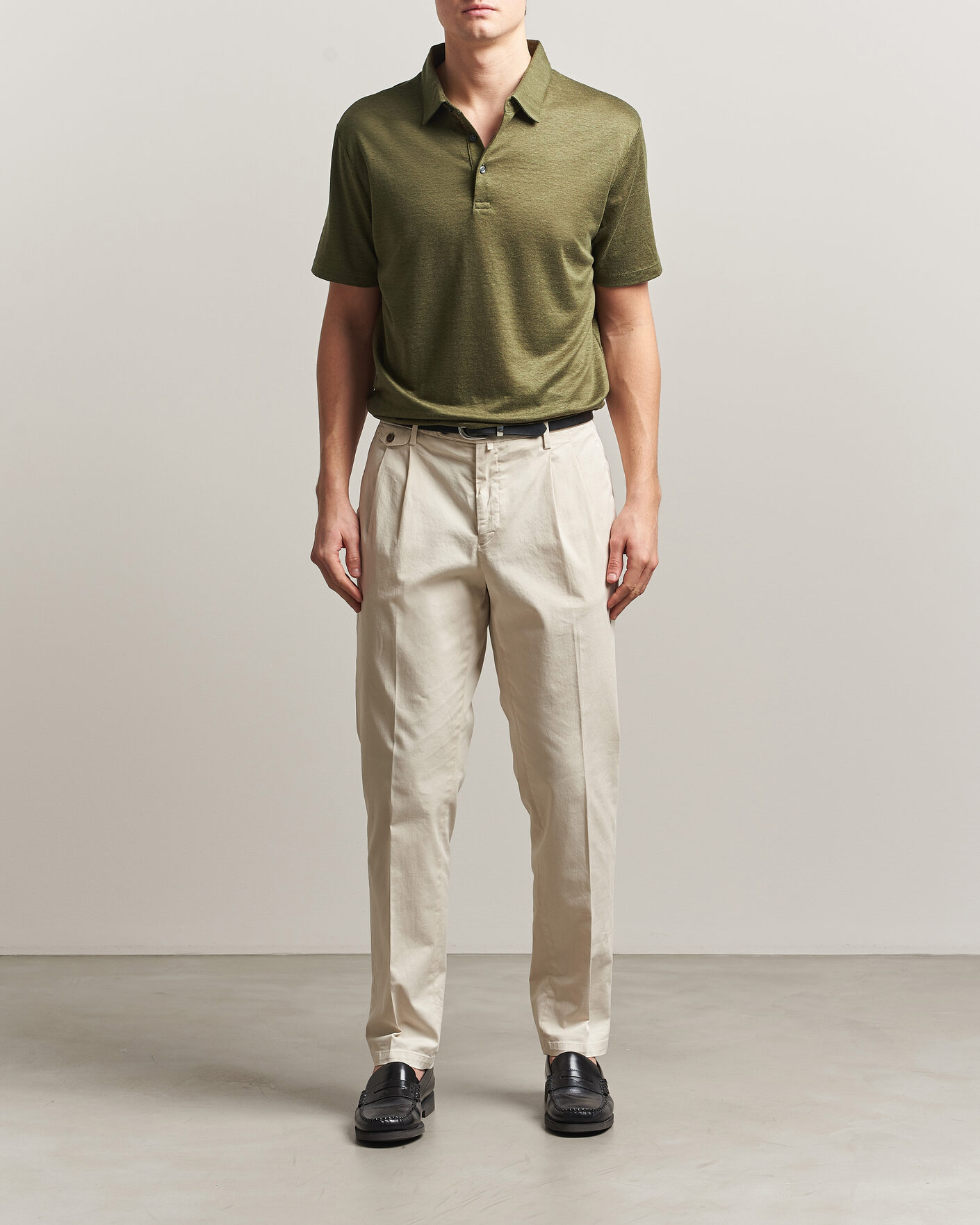 Uomini | Polo | Charles Tyrwhitt | Short Sleeve Linen Polo Olive