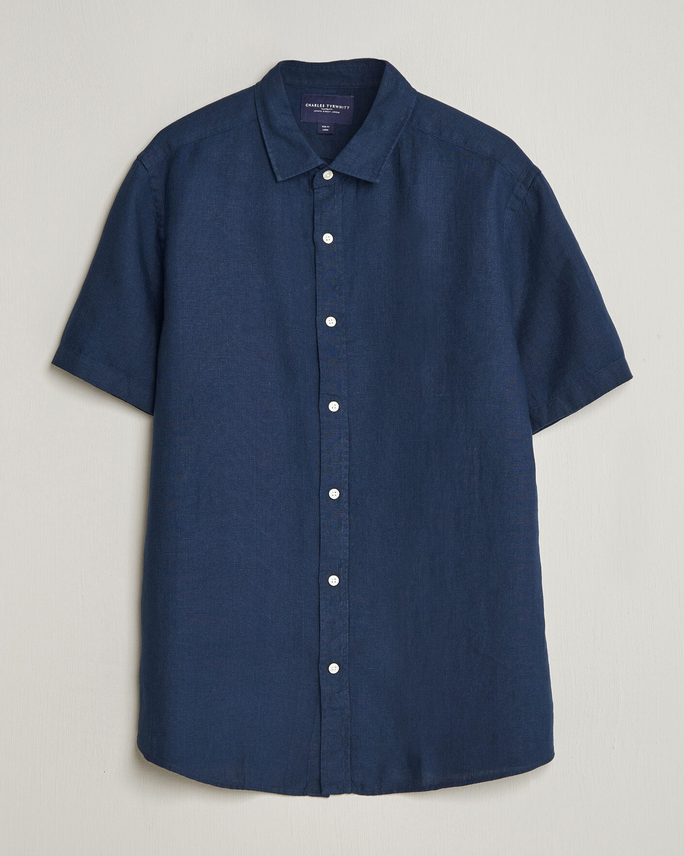 Uomini | Camicie | Charles Tyrwhitt | Pure Linen Short Sleeve Slim Fit Shirt Navy