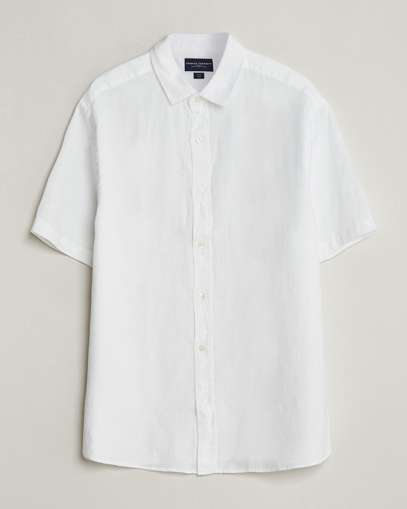 Uomini | Camicie | Charles Tyrwhitt | Pure Linen Short Sleeve Slim Fit Shirt White