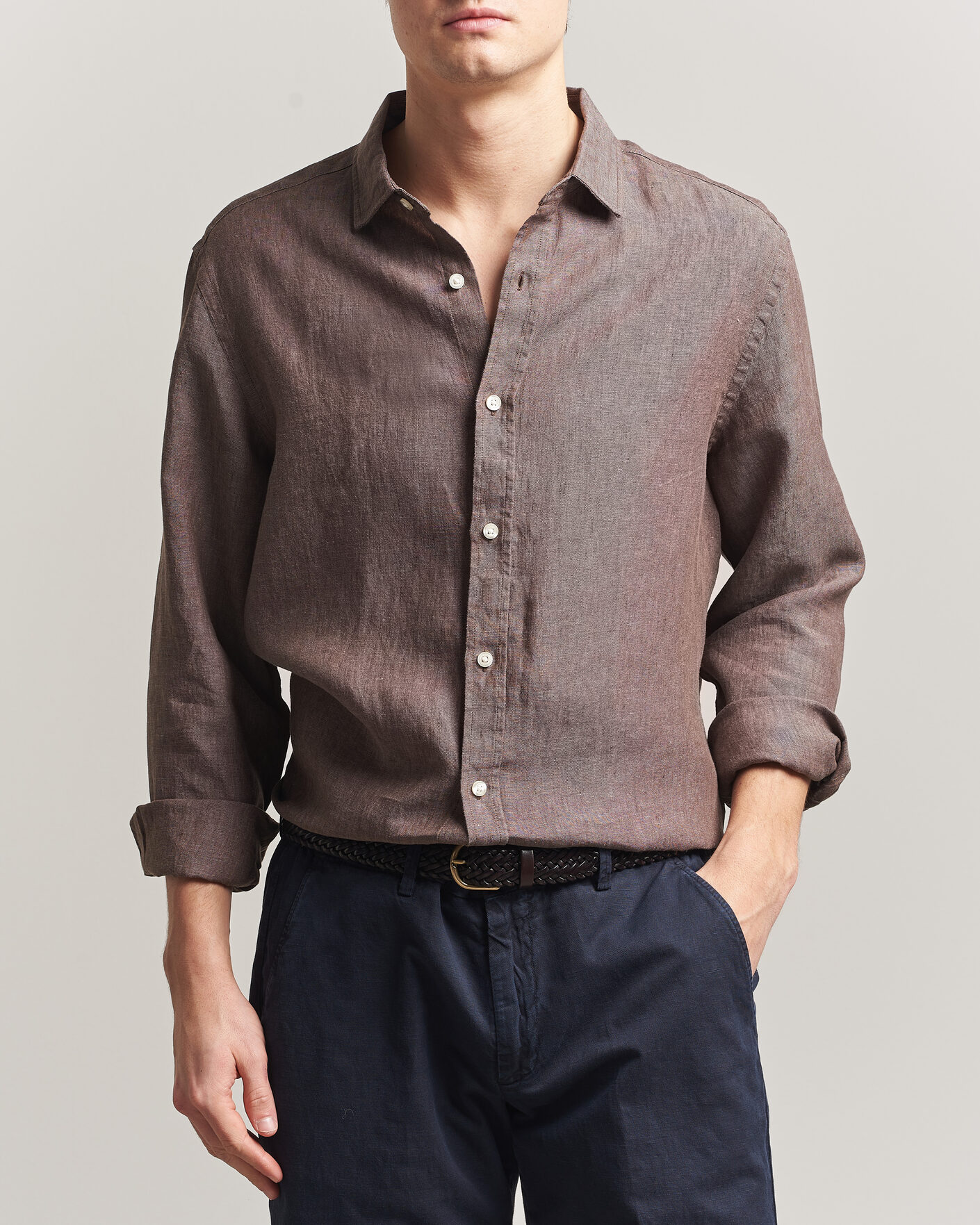 Uomini | Camicie | Charles Tyrwhitt | Pure Linen Slim Fit Shirt Mocha