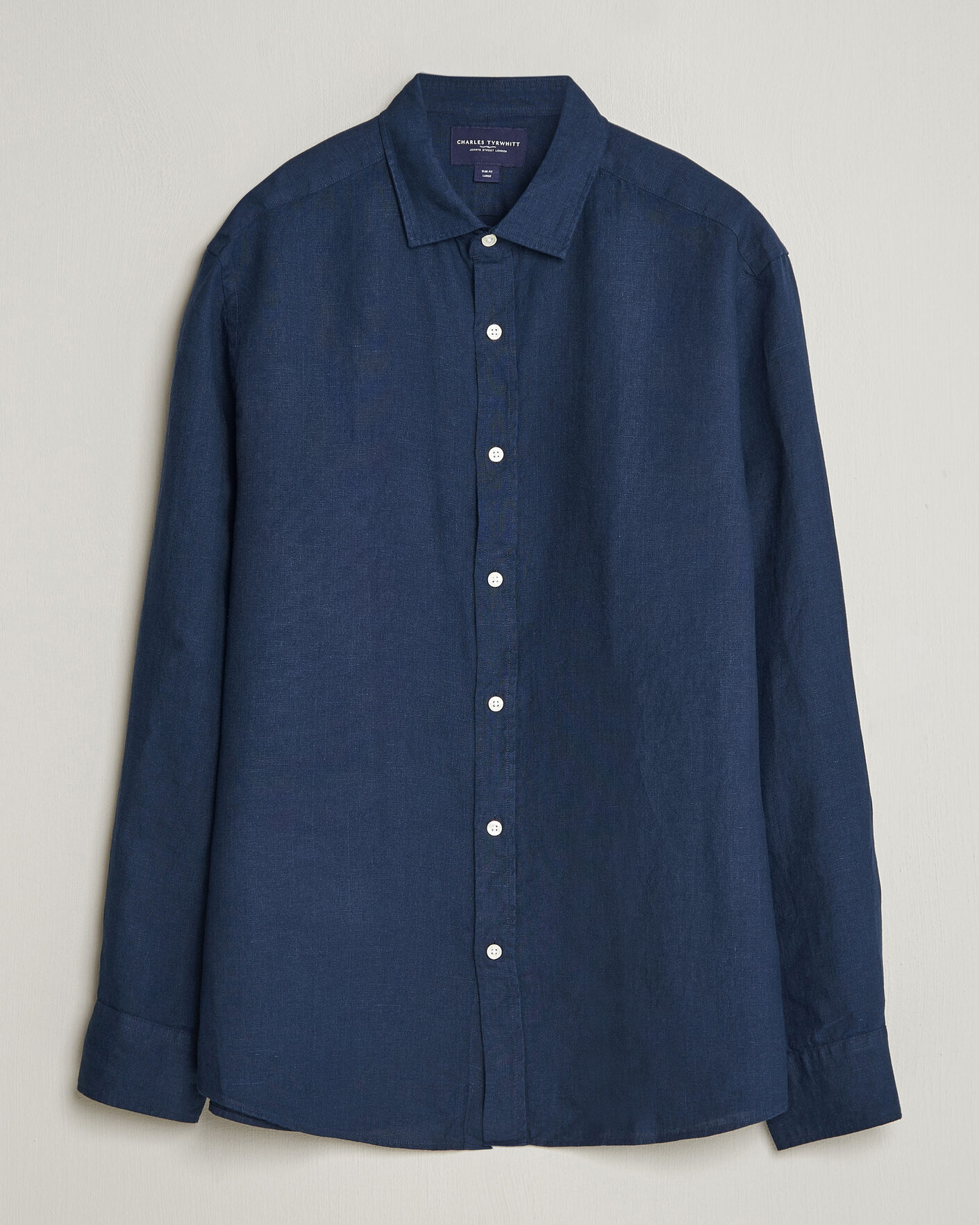Uomini | Camicie | Charles Tyrwhitt | Pure Linen Slim Fit Shirt Navy