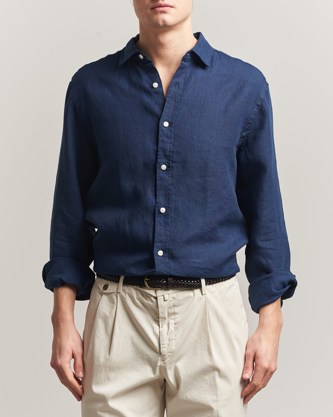 Uomini | Camicie | Charles Tyrwhitt | Pure Linen Slim Fit Shirt Navy