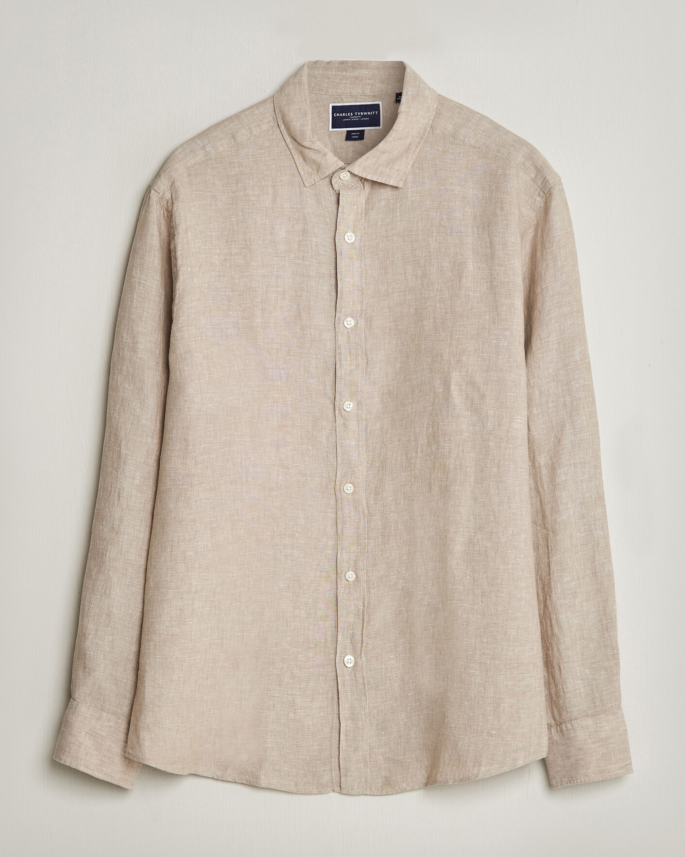 Uomini | Camicie | Charles Tyrwhitt | Pure Linen Slim Fit Shirt Oatmeal