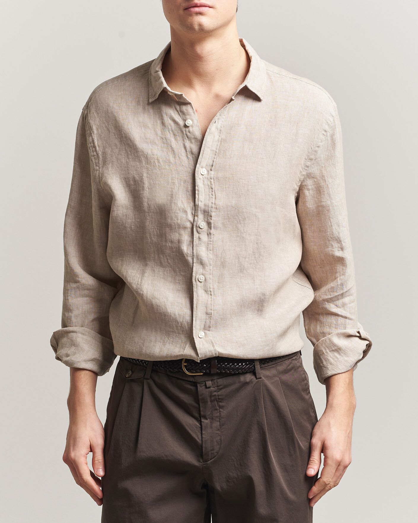 Uomini | Camicie | Charles Tyrwhitt | Pure Linen Slim Fit Shirt Oatmeal