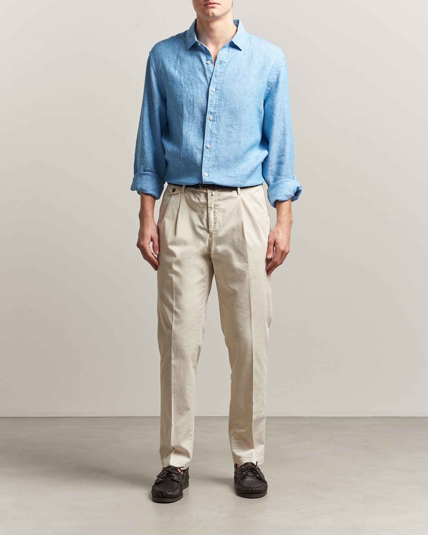 Uomini | Camicie | Charles Tyrwhitt | Pure Linen Slim Fit Shirt Ocean Blue