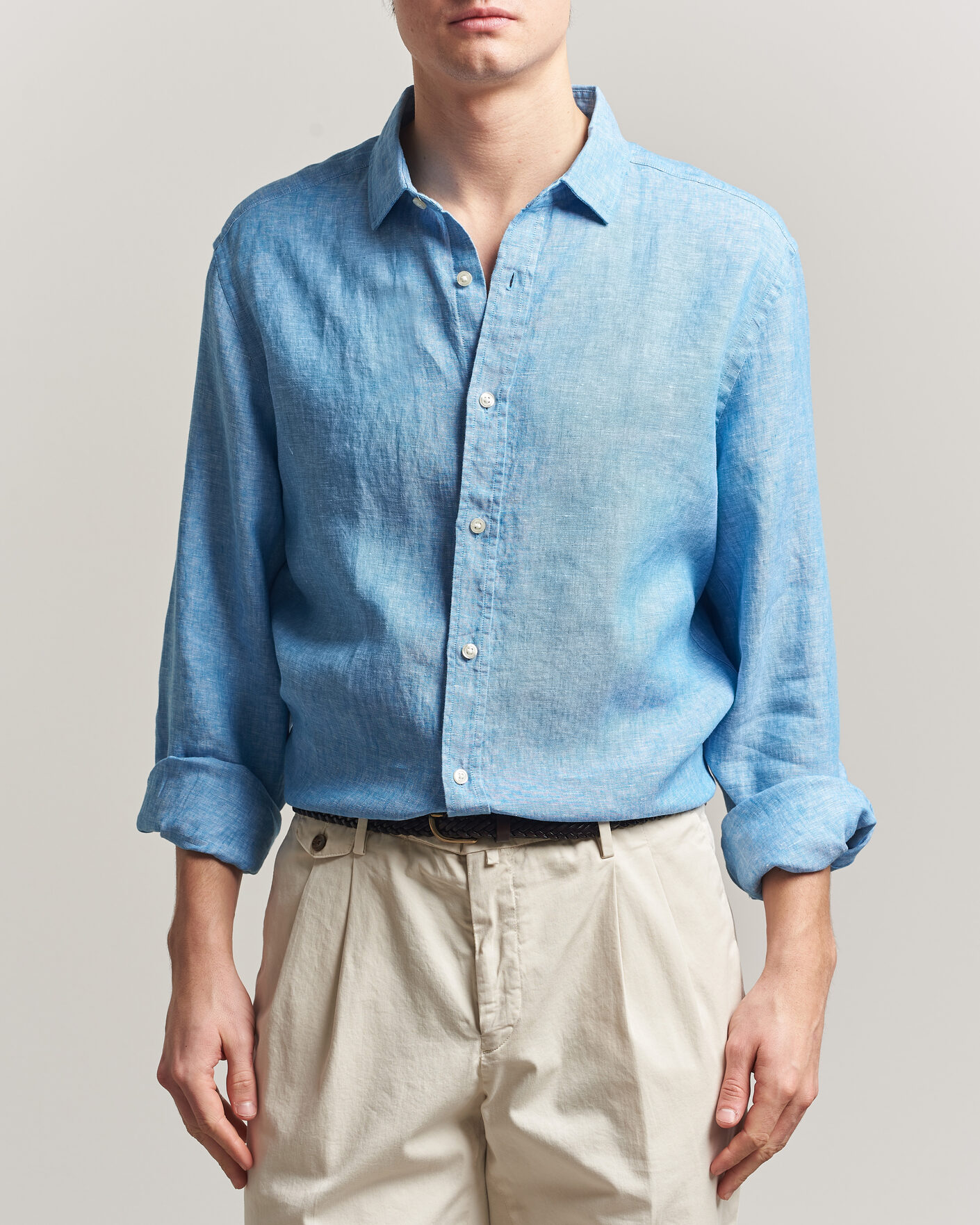 Uomini | Camicie | Charles Tyrwhitt | Pure Linen Slim Fit Shirt Ocean Blue