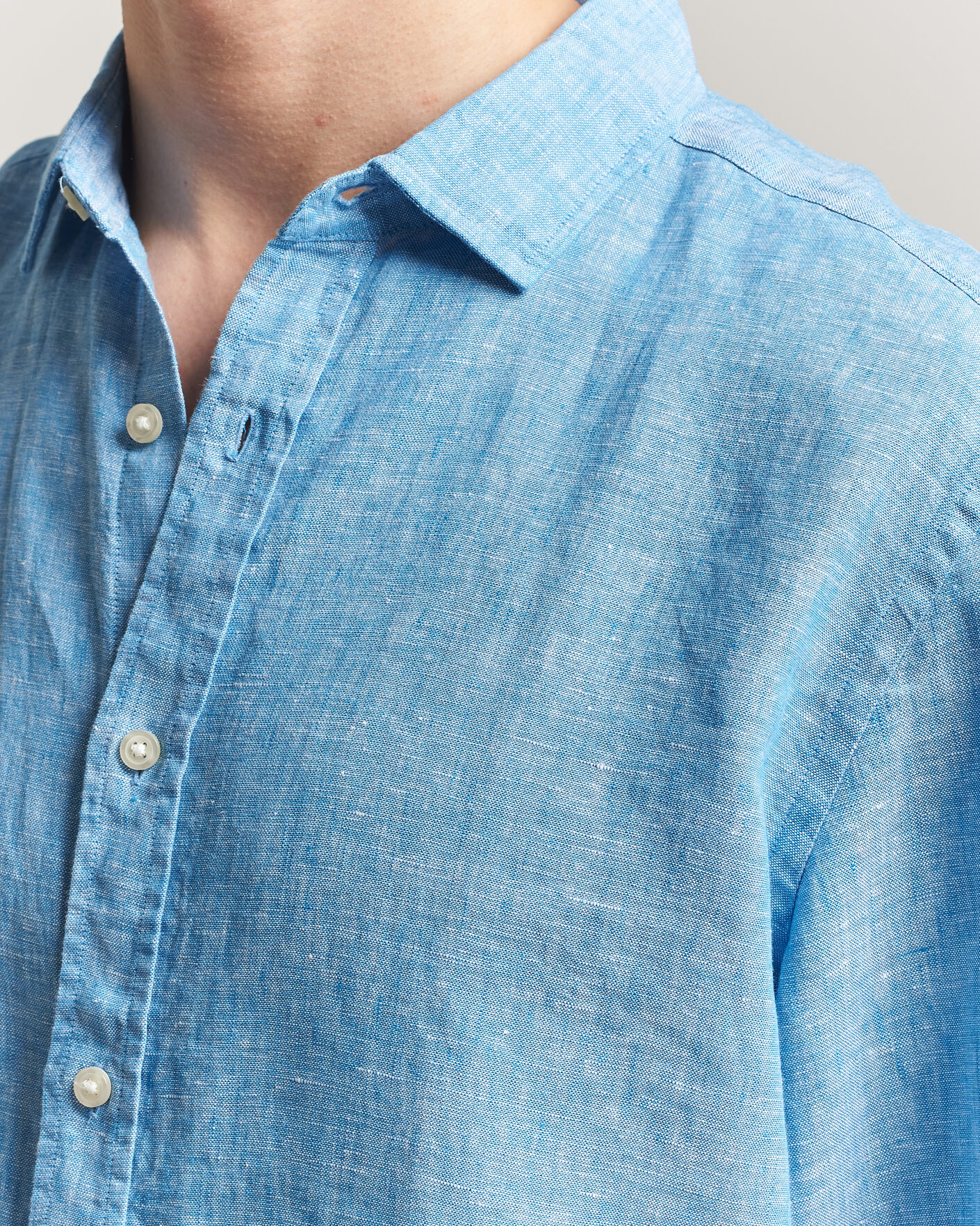 Uomini | Camicie | Charles Tyrwhitt | Pure Linen Slim Fit Shirt Ocean Blue