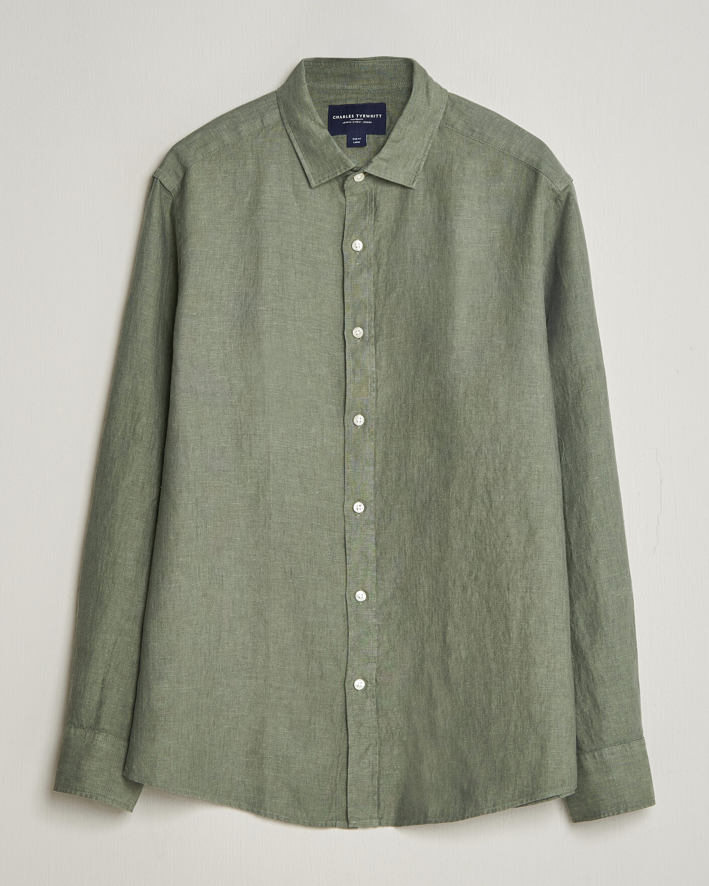 Uomini | Camicie | Charles Tyrwhitt | Pure Linen Slim Fit Shirt Olive Green