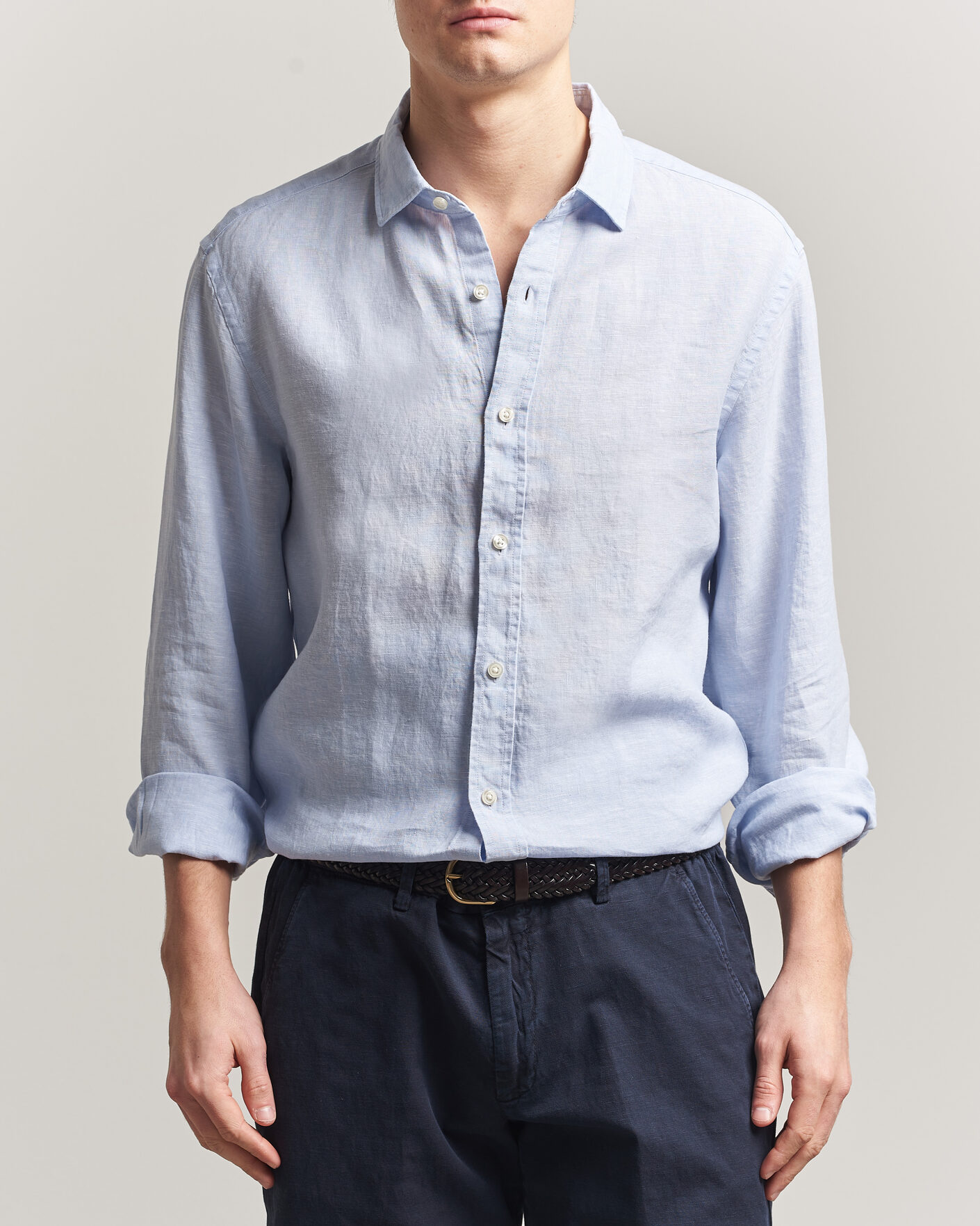 Uomini | Camicie | Charles Tyrwhitt | Pure Linen Slim Fit Shirt Sky Blue