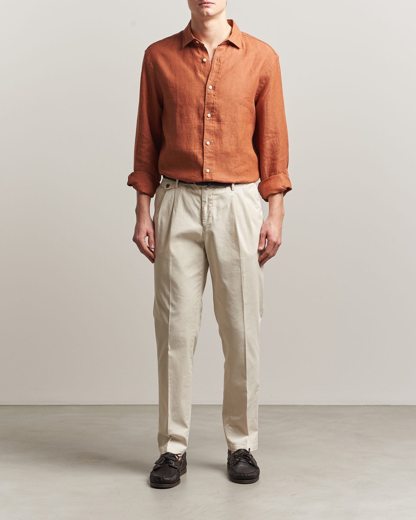 Uomini | Camicie | Charles Tyrwhitt | Pure Linen Slim Fit Shirt Burnt Orange