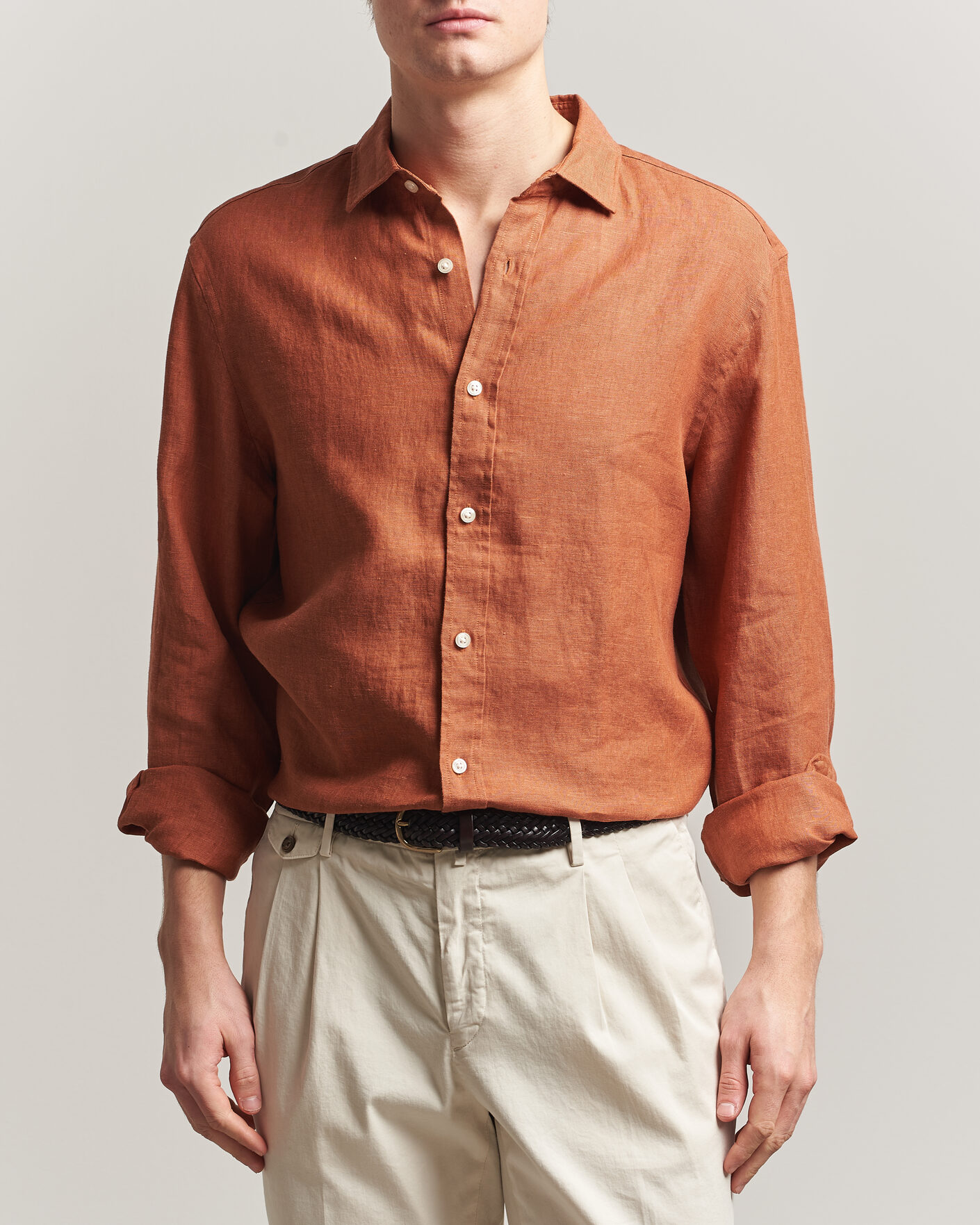 Uomini | Camicie | Charles Tyrwhitt | Pure Linen Slim Fit Shirt Burnt Orange