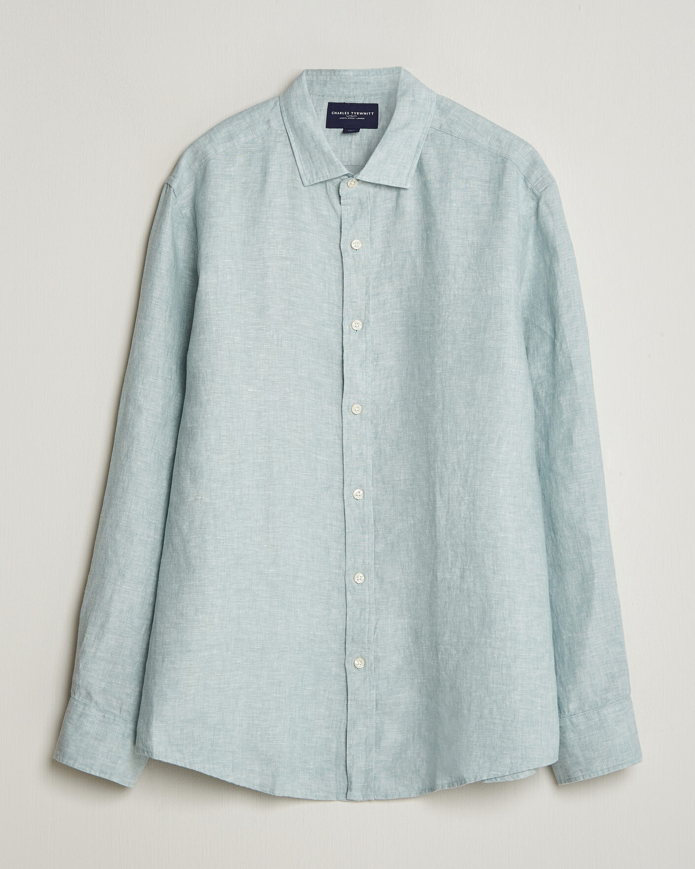 Uomini | Camicie | Charles Tyrwhitt | Pure Linen Slim Fit Shirt Pale Teal Green