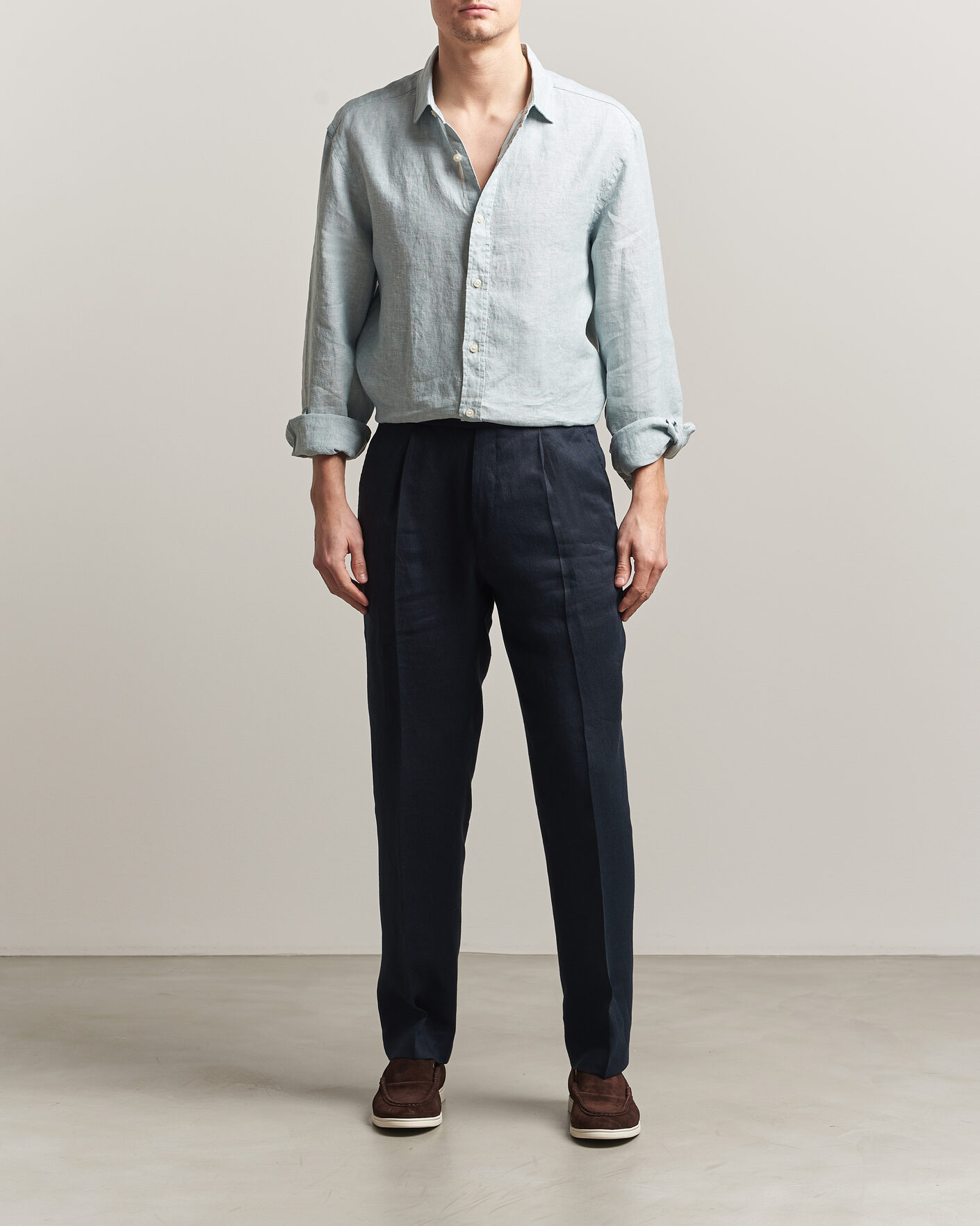 Uomini | Camicie | Charles Tyrwhitt | Pure Linen Slim Fit Shirt Pale Teal Green