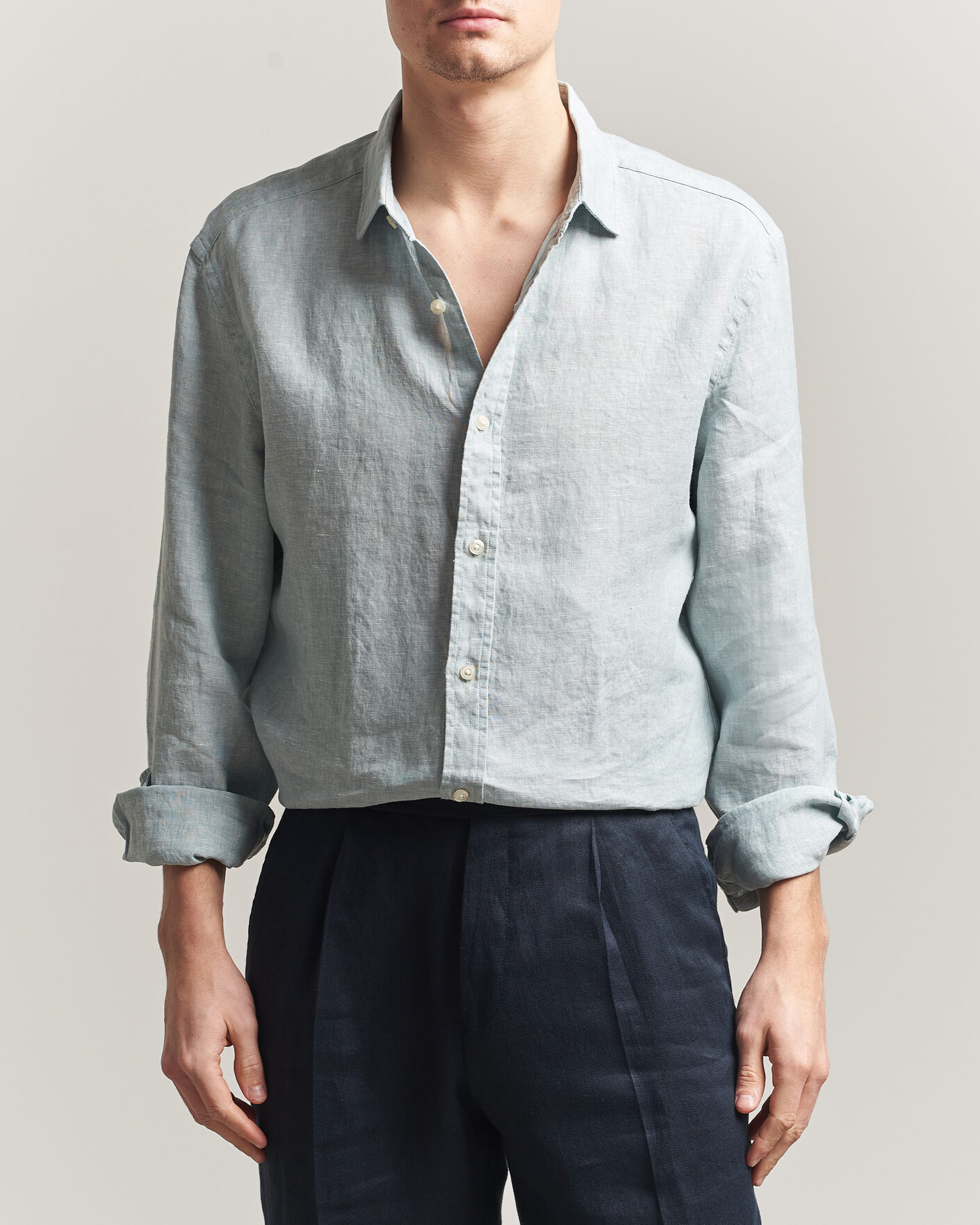 Uomini | Camicie | Charles Tyrwhitt | Pure Linen Slim Fit Shirt Pale Teal Green