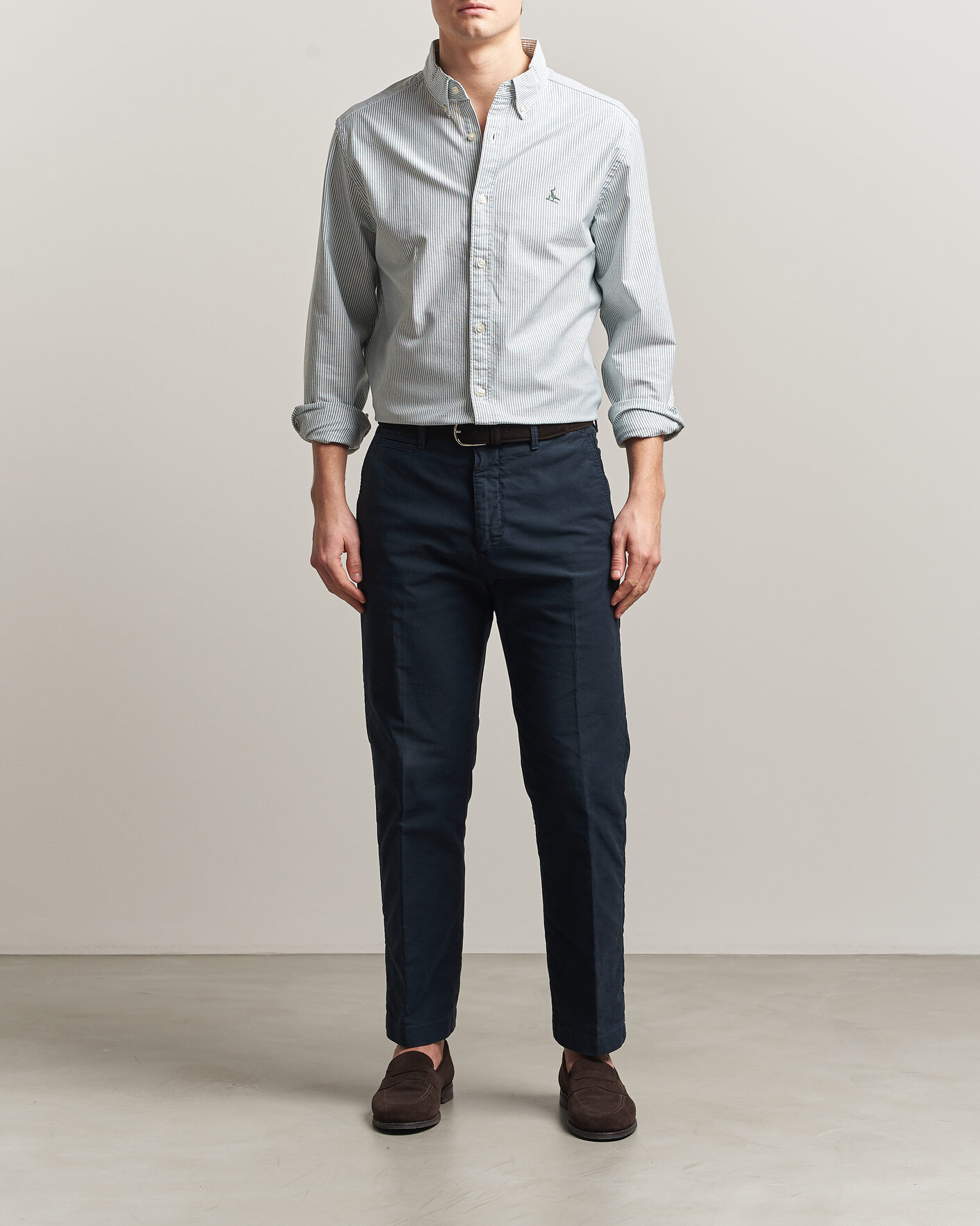 Uomini | Camicie | Charles Tyrwhitt | Button Down Stretch Oxford Shirt Green/White