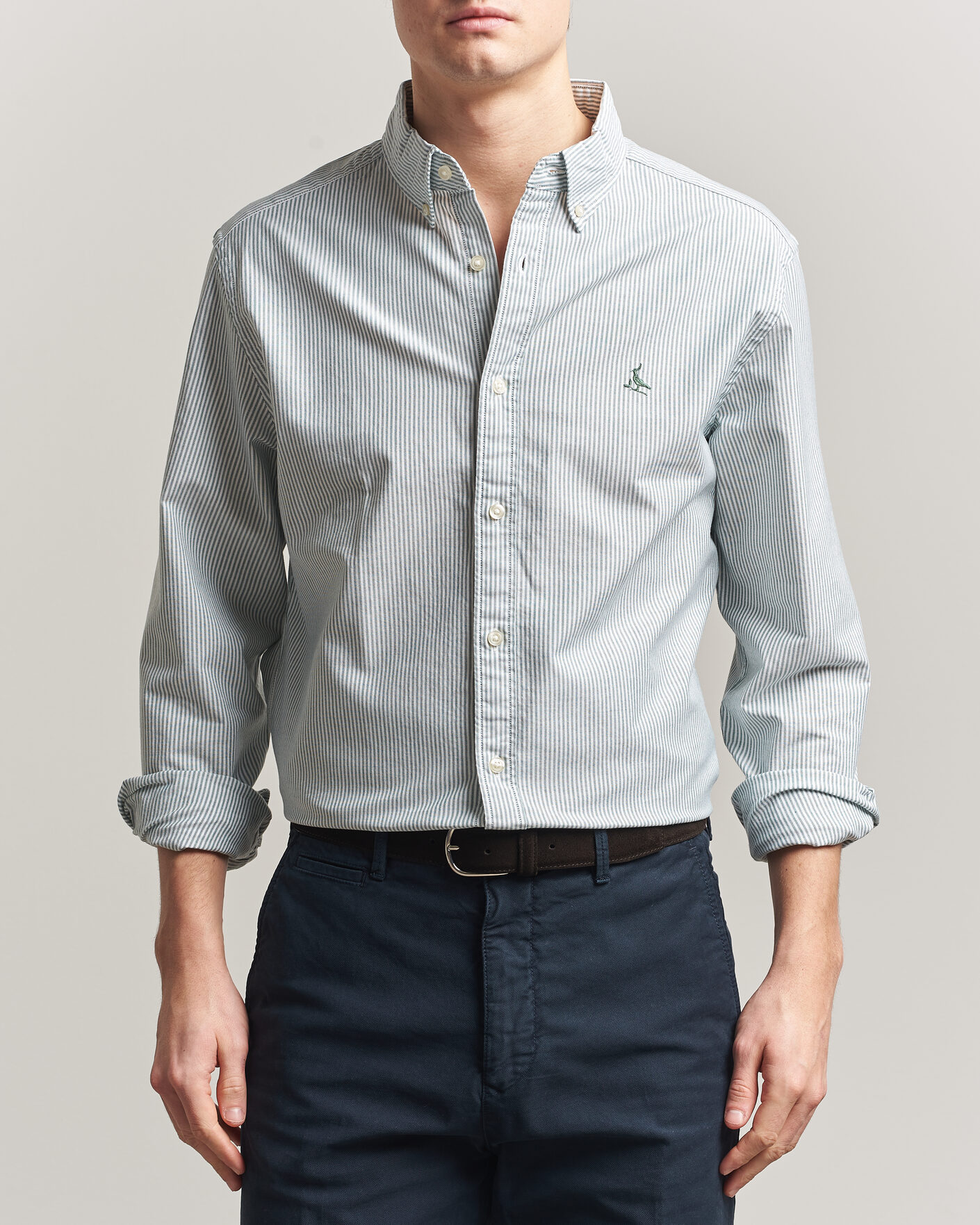 Uomini | Camicie | Charles Tyrwhitt | Button Down Stretch Oxford Shirt Green/White