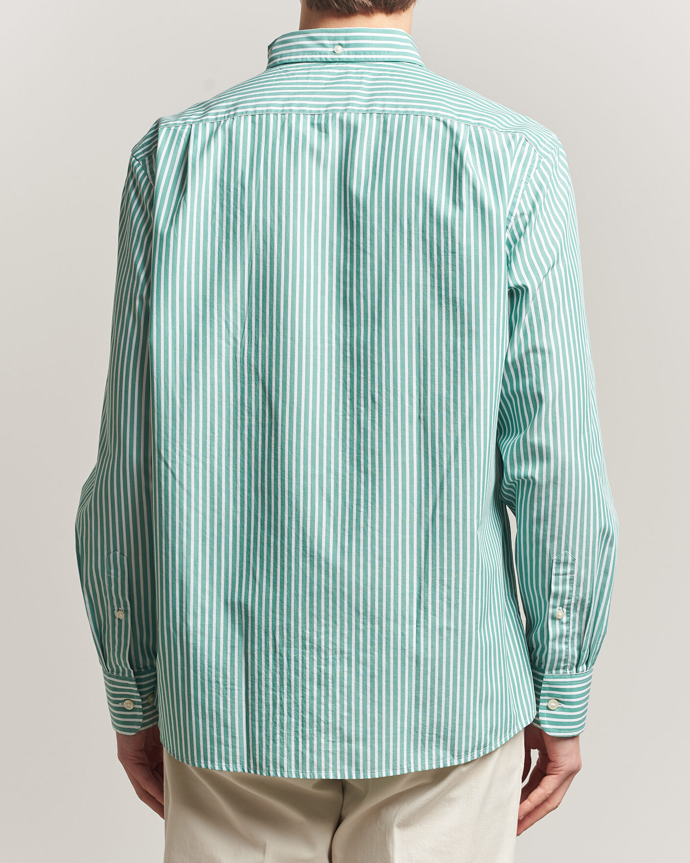 Uomini | Camicie | Charles Tyrwhitt | Button Down Stretch Poplin Shirt Green Stripe