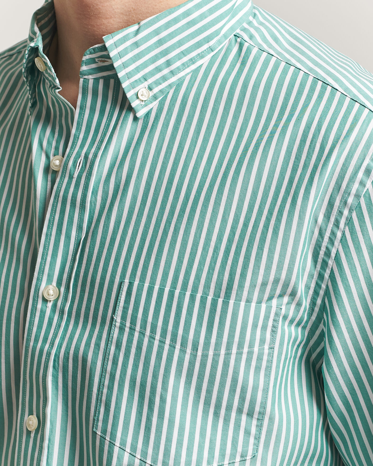 Uomini | Camicie | Charles Tyrwhitt | Button Down Stretch Poplin Shirt Green Stripe