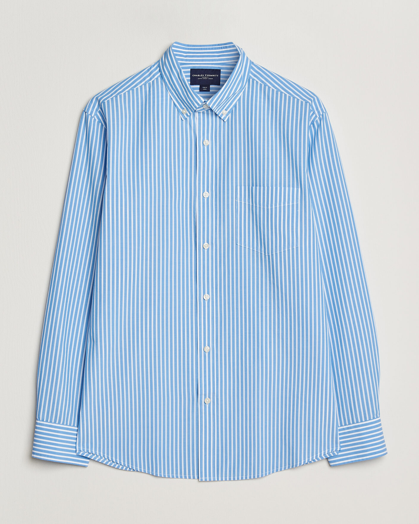 Uomini | Camicie | Charles Tyrwhitt | Button Down Stretch Poplin Shirt Ocean Blue