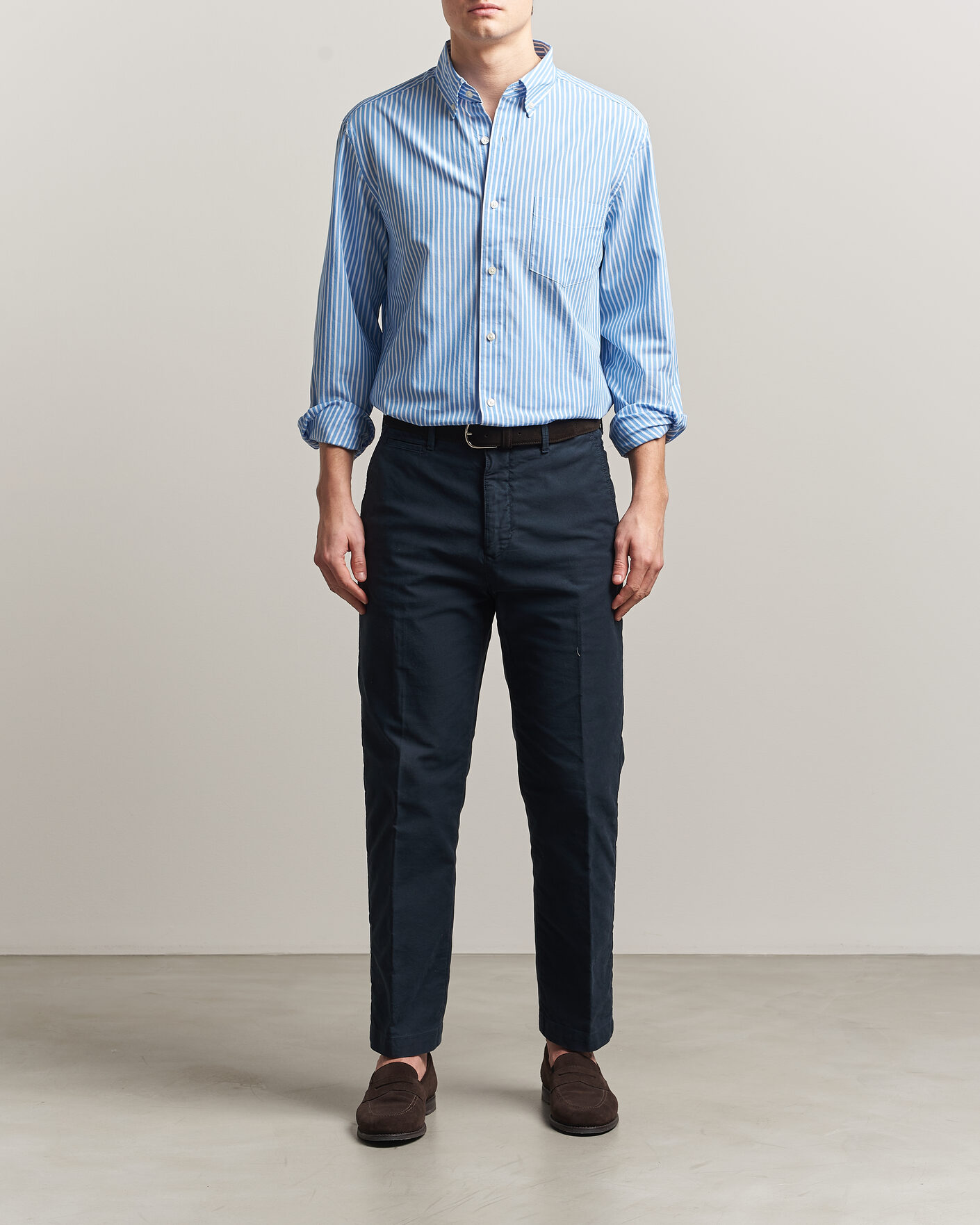 Uomini | Camicie | Charles Tyrwhitt | Button Down Stretch Poplin Shirt Ocean Blue