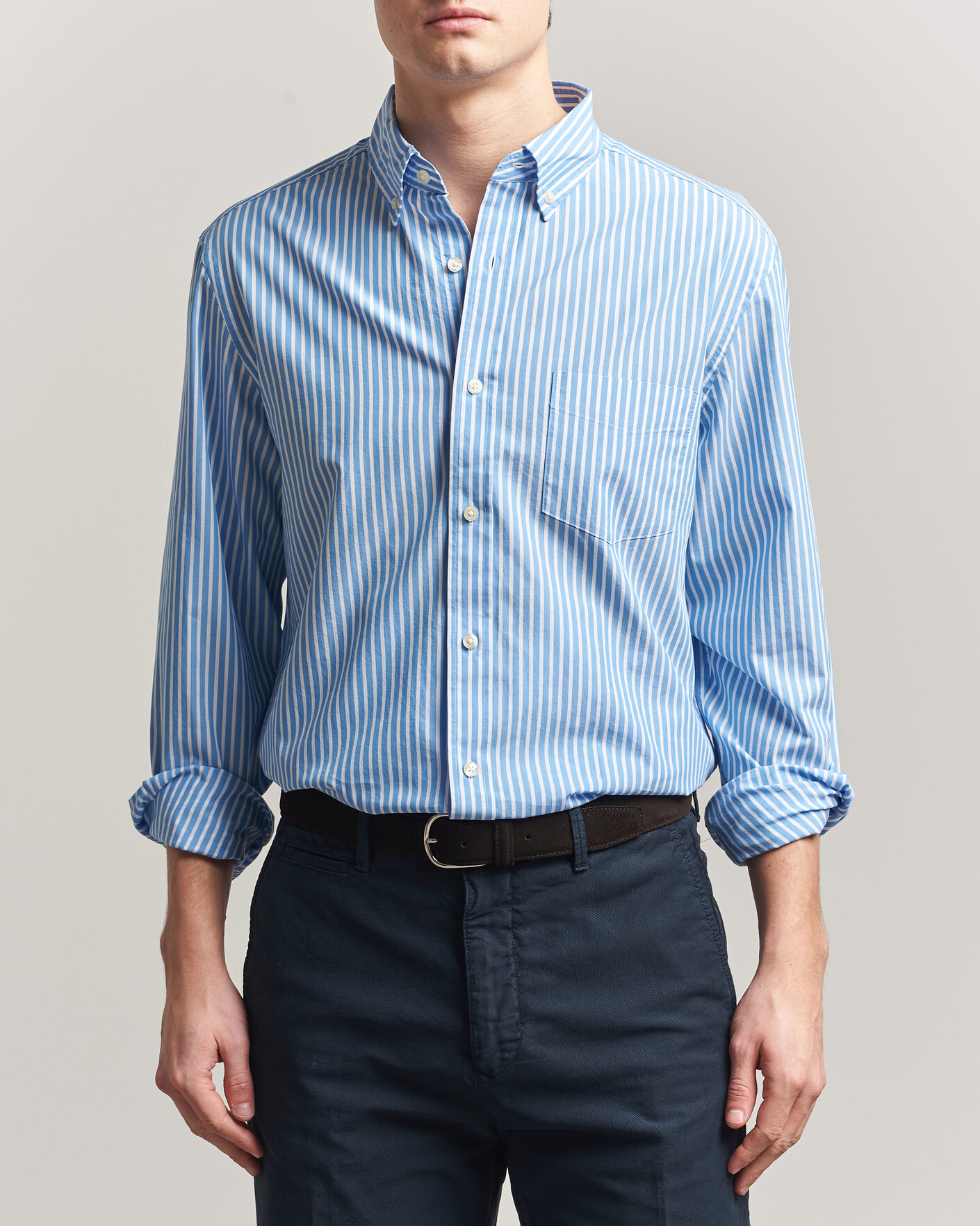 Uomini | Camicie | Charles Tyrwhitt | Button Down Stretch Poplin Shirt Ocean Blue
