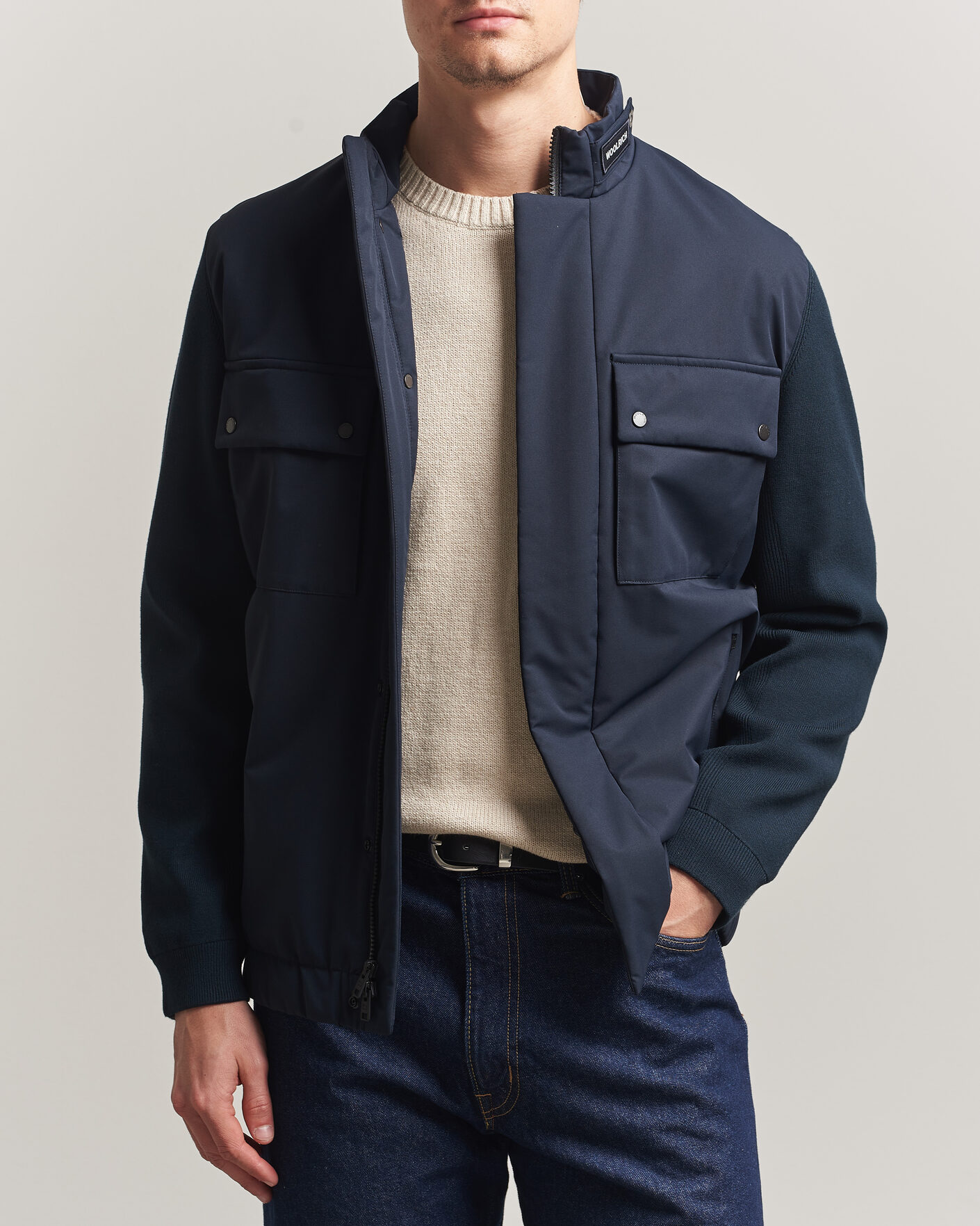 Uomini | Giacche | Woolrich | Two Layers Hybrid Jacket Melton Blue