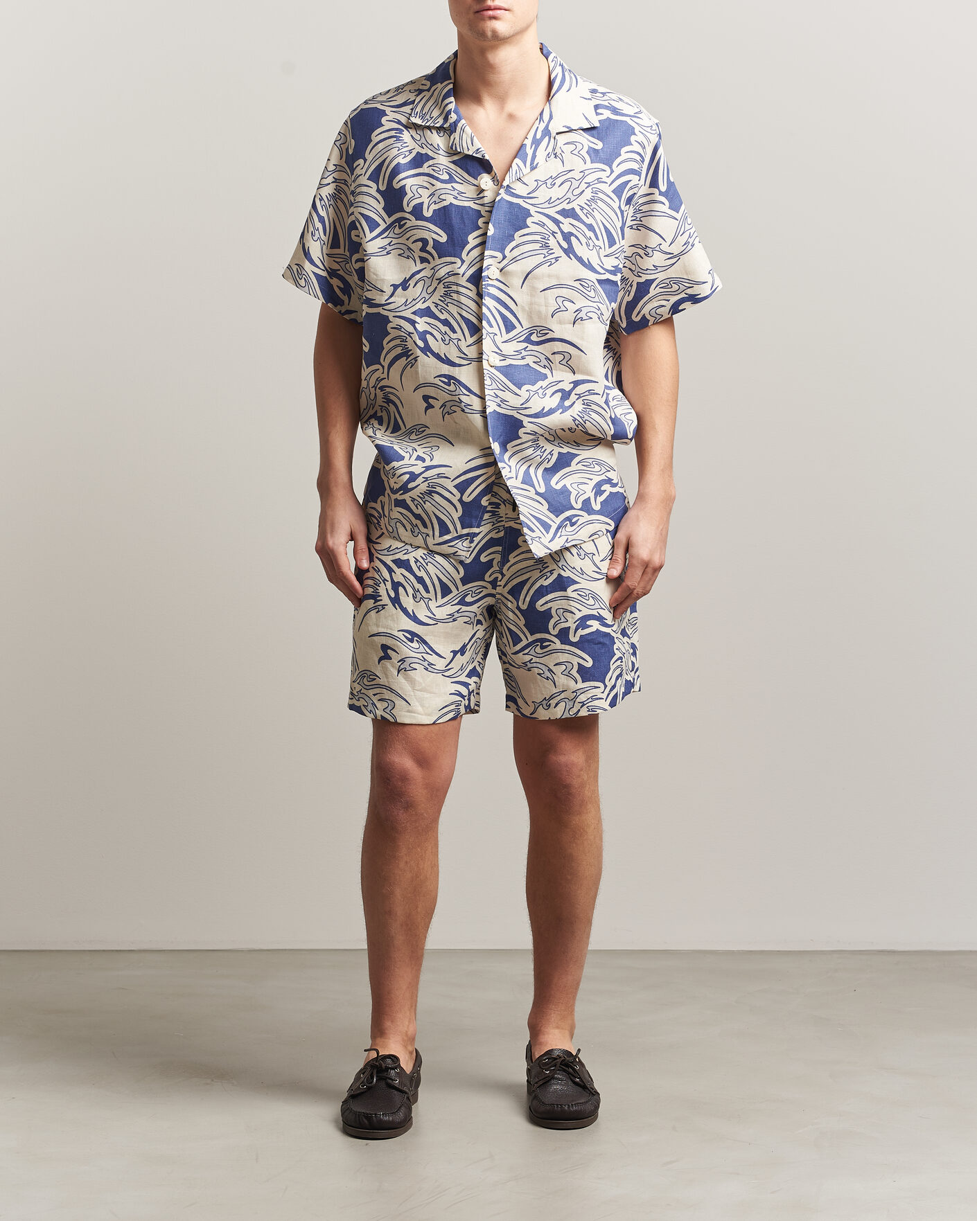 Uomini | Camicie | OAS | Cuba Short Sleeve Printed Linen Shirt Rouge Blue