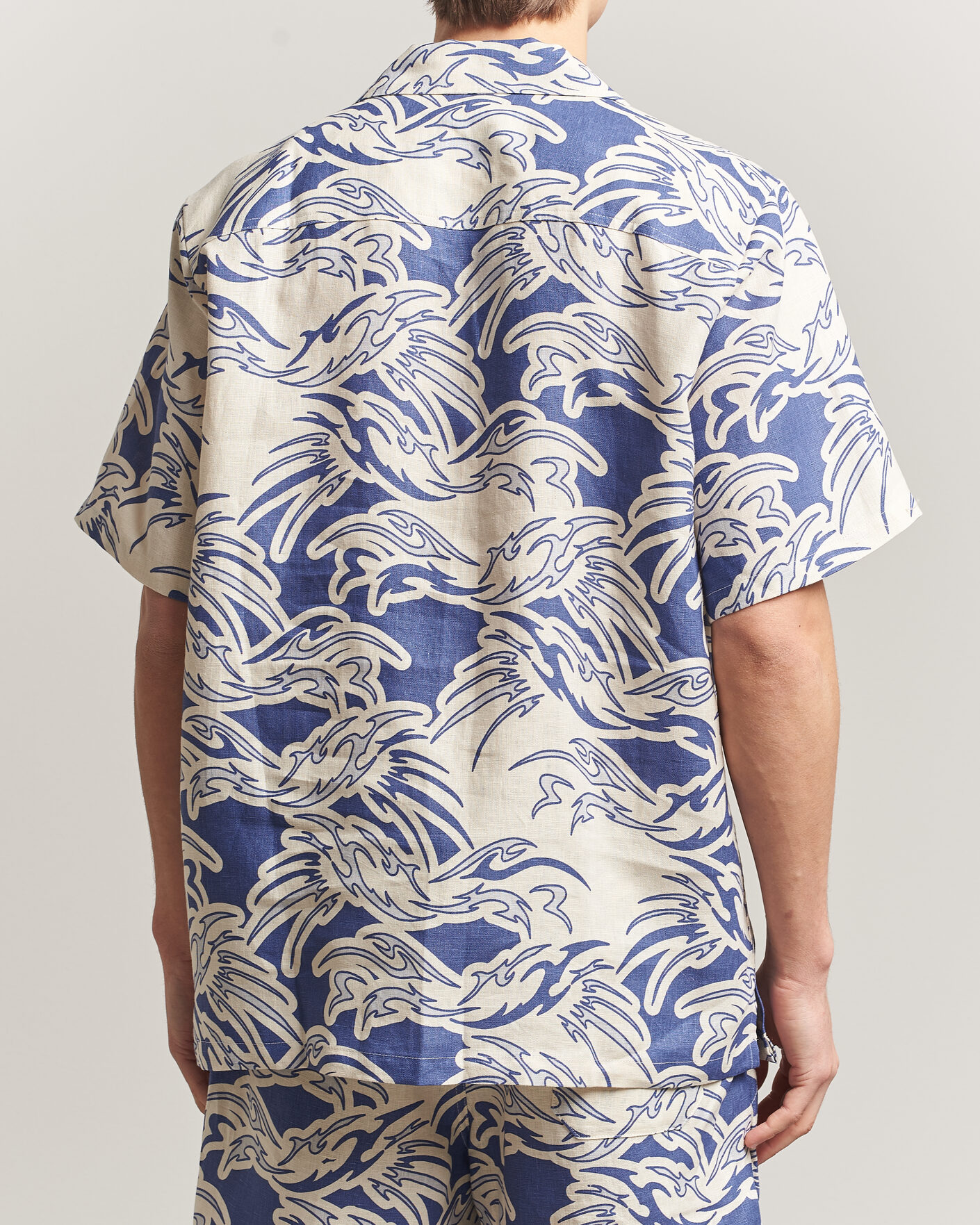 Uomini | Camicie | OAS | Cuba Short Sleeve Printed Linen Shirt Rouge Blue
