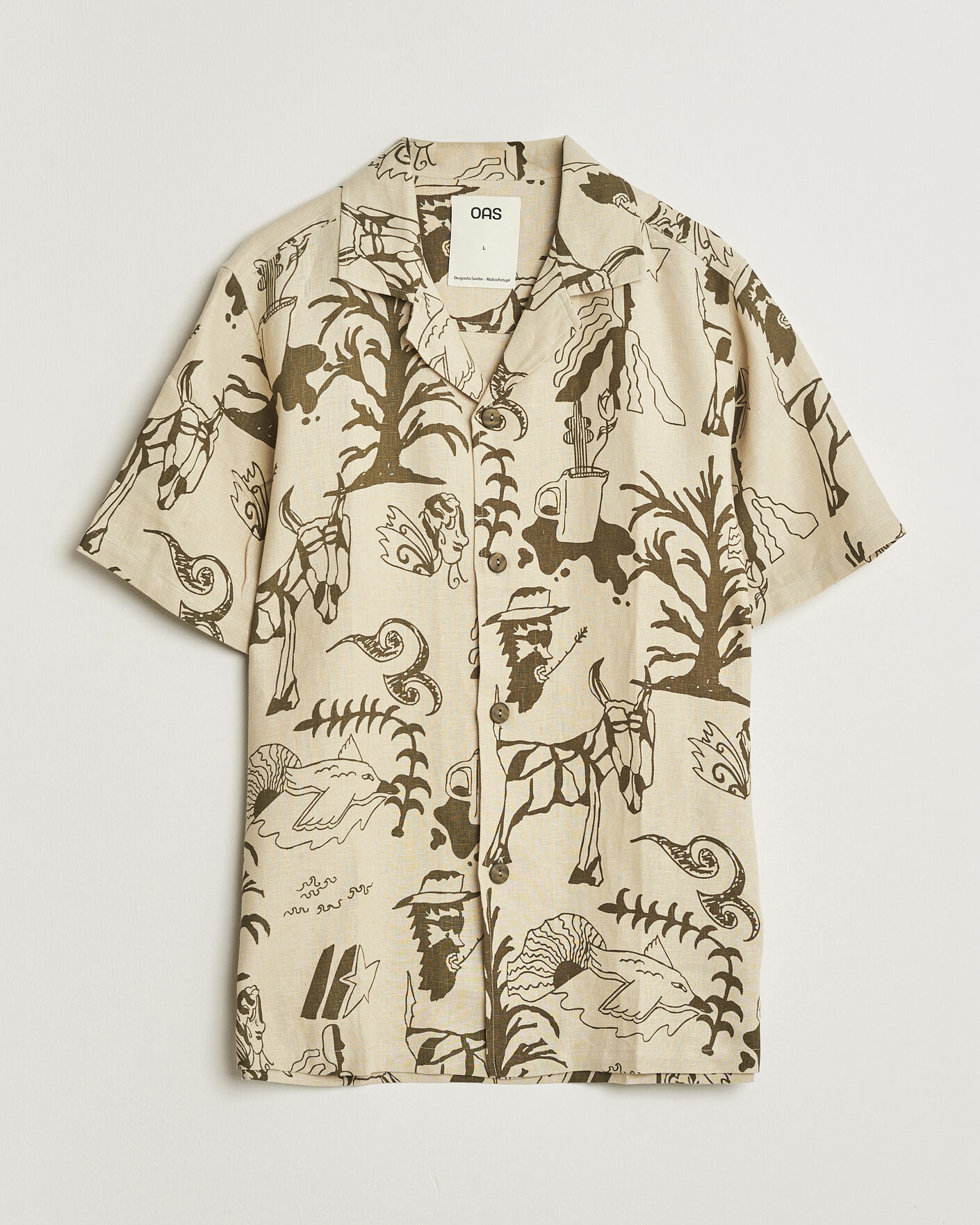Uomini | Camicie | OAS | Cuba Short Sleeve Printed Linen Shirt Poplan