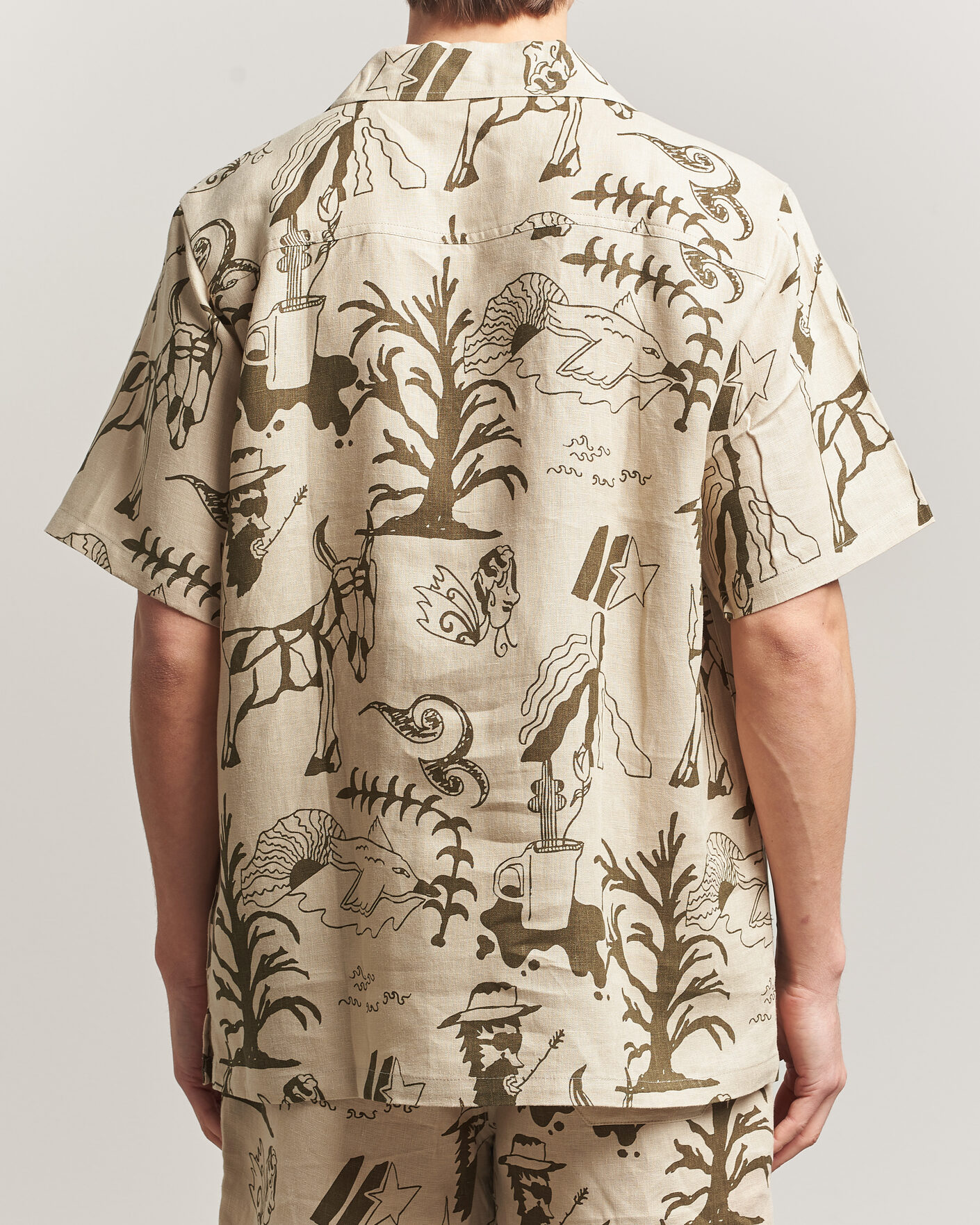 Uomini | Camicie | OAS | Cuba Short Sleeve Printed Linen Shirt Poplan