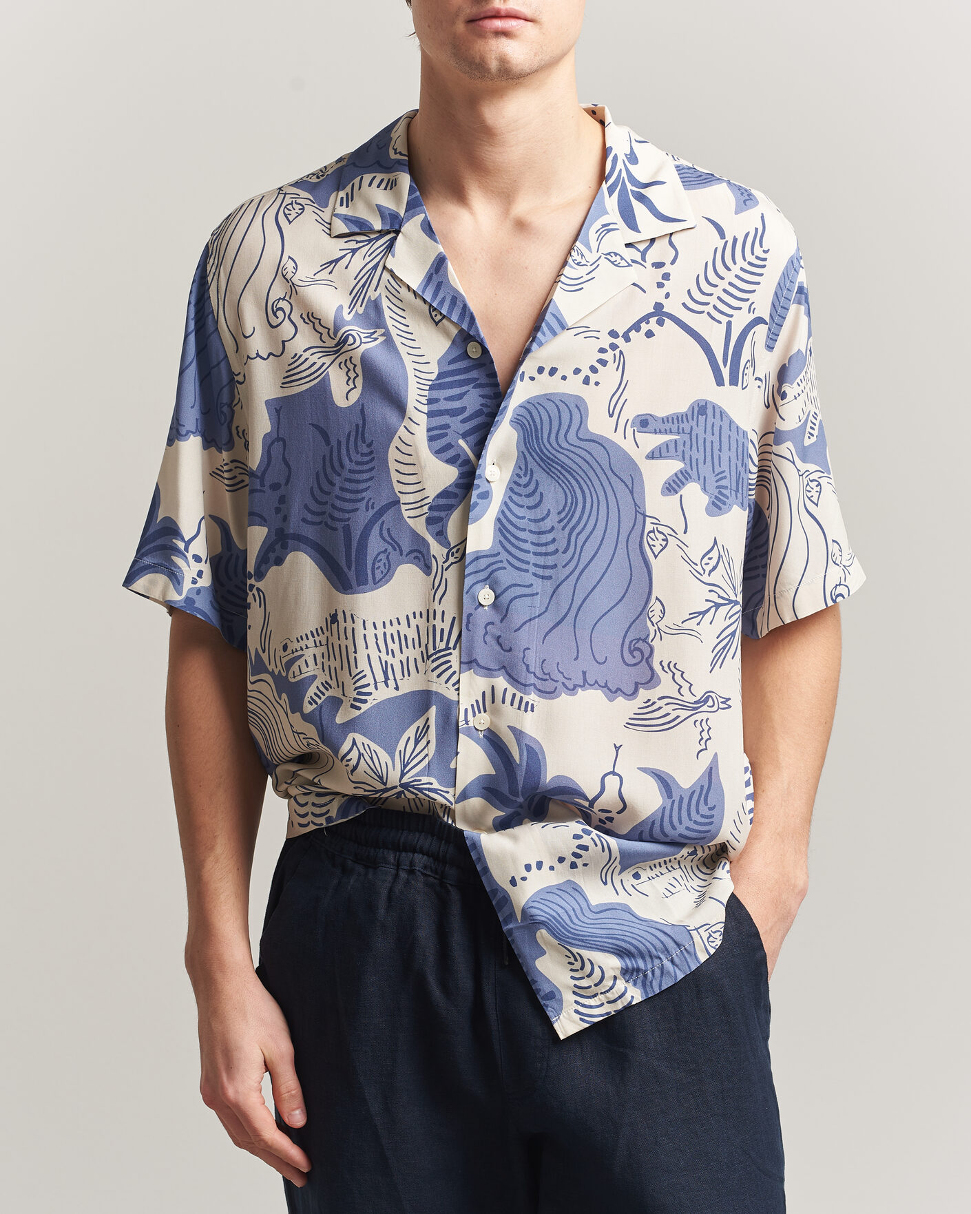 Uomini | Camicie | OAS | Rocco Viscose Short Sleeve Shirt Mystea