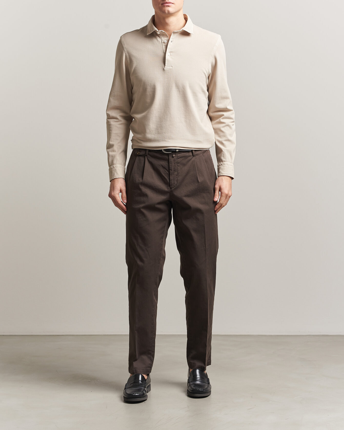 Uomini | Polo | Gran Sasso | Washed Long Sleeve Polo Beige Melange