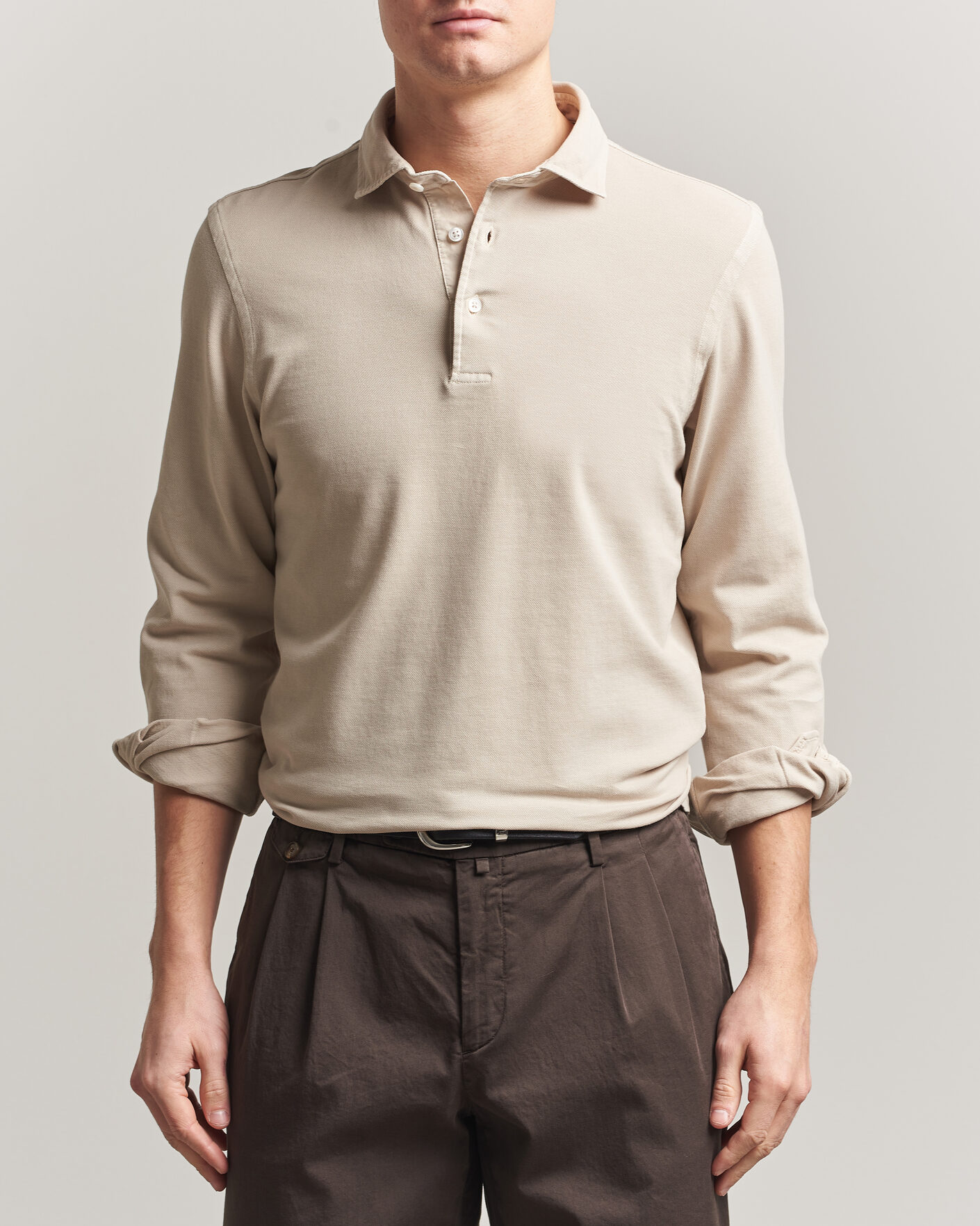 Uomini | Polo | Gran Sasso | Washed Long Sleeve Polo Beige Melange